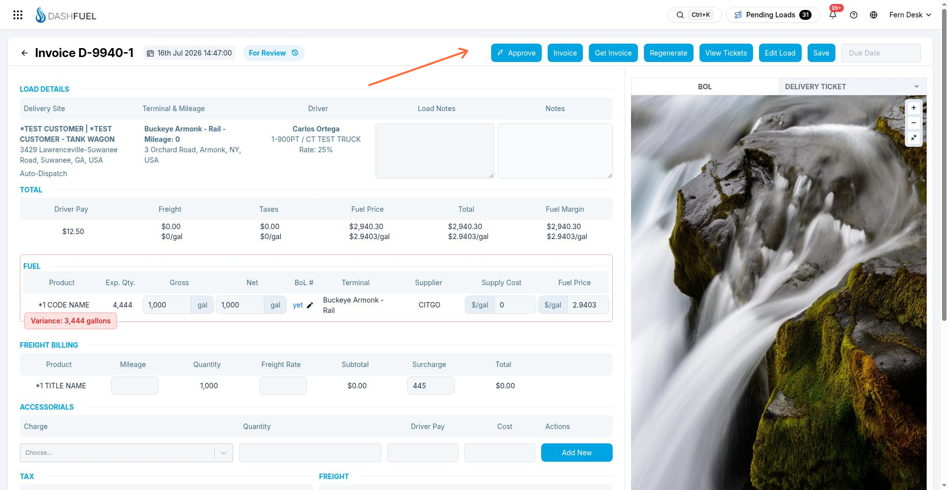 Single invoice details page with header actions and billing sections