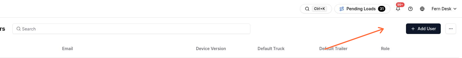 Users page header with Add User highlighted