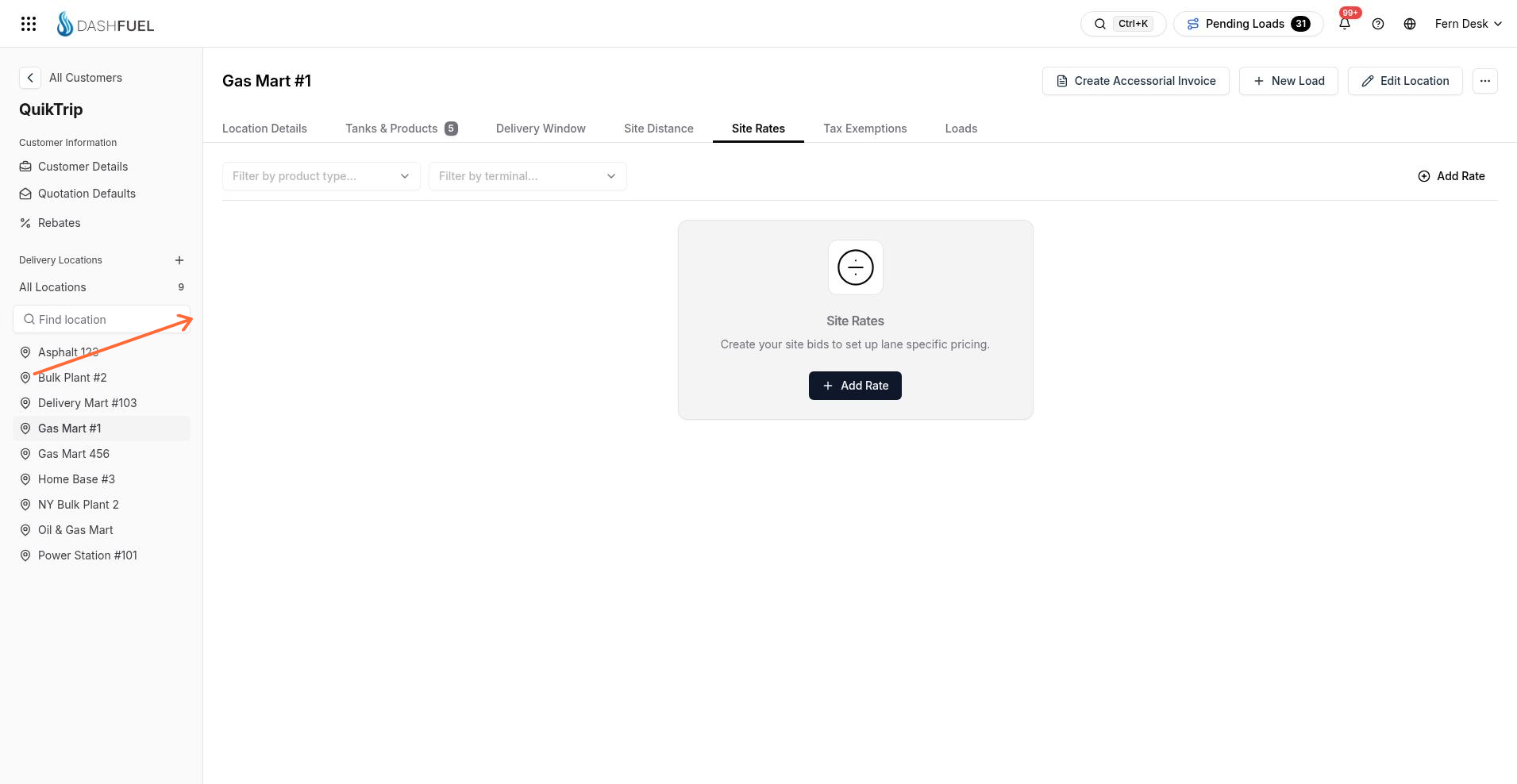 Site Rates tab with Add Rate