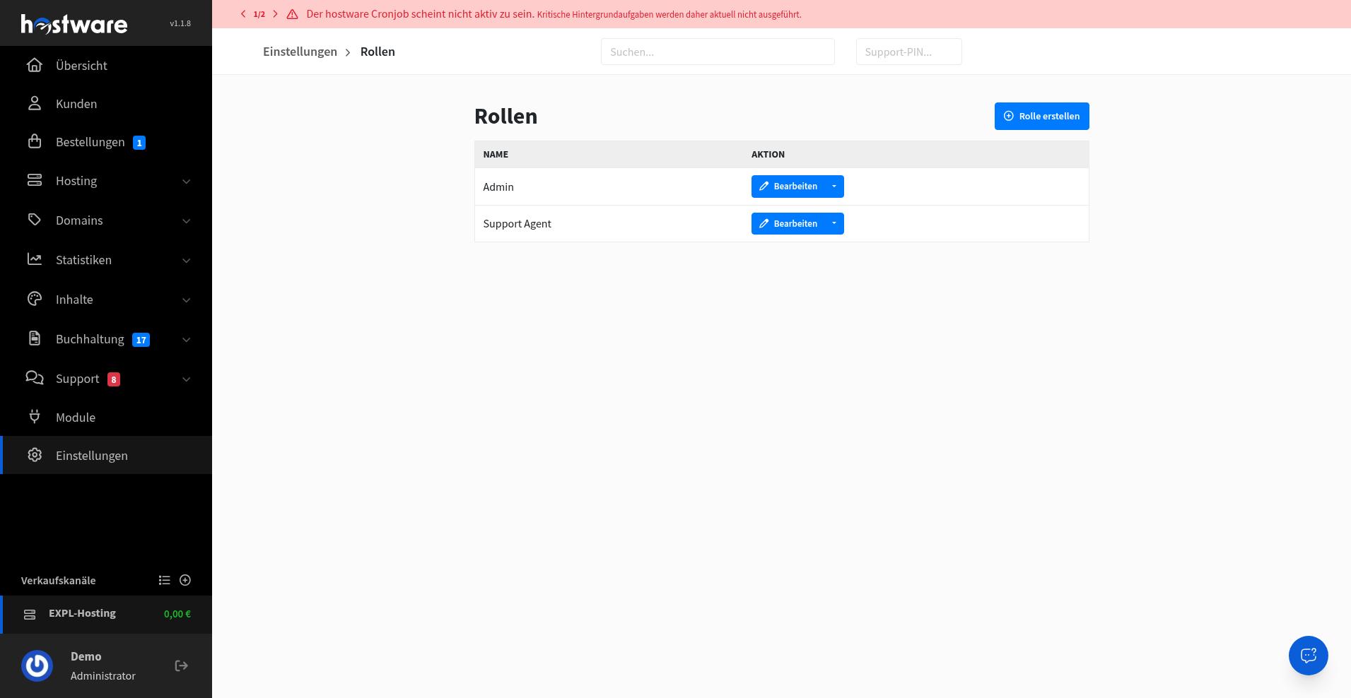 Rollen-Liste mit Rolle erstellen und Bearbeiten