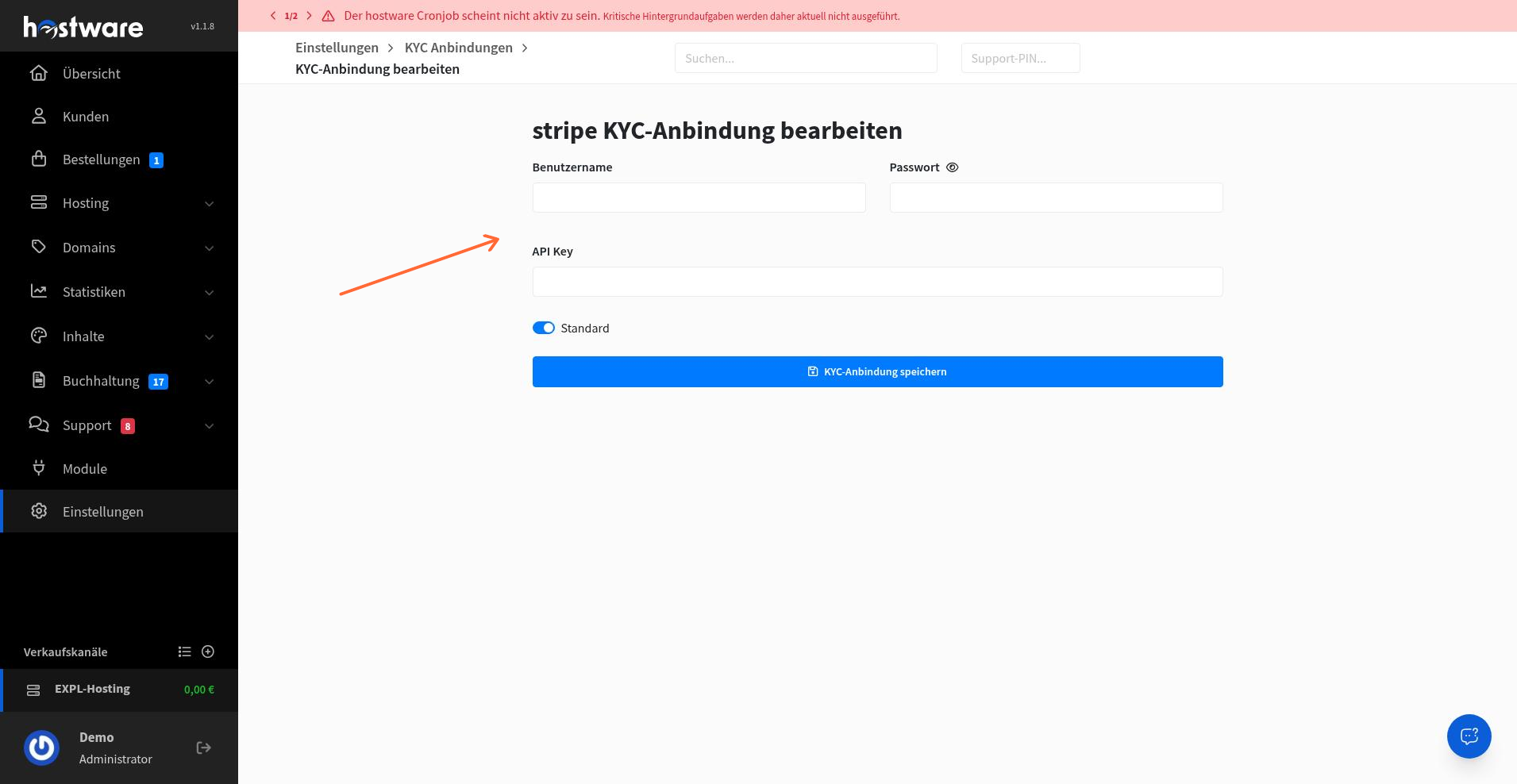 Formular stripe KYC-Anbindung bearbeiten