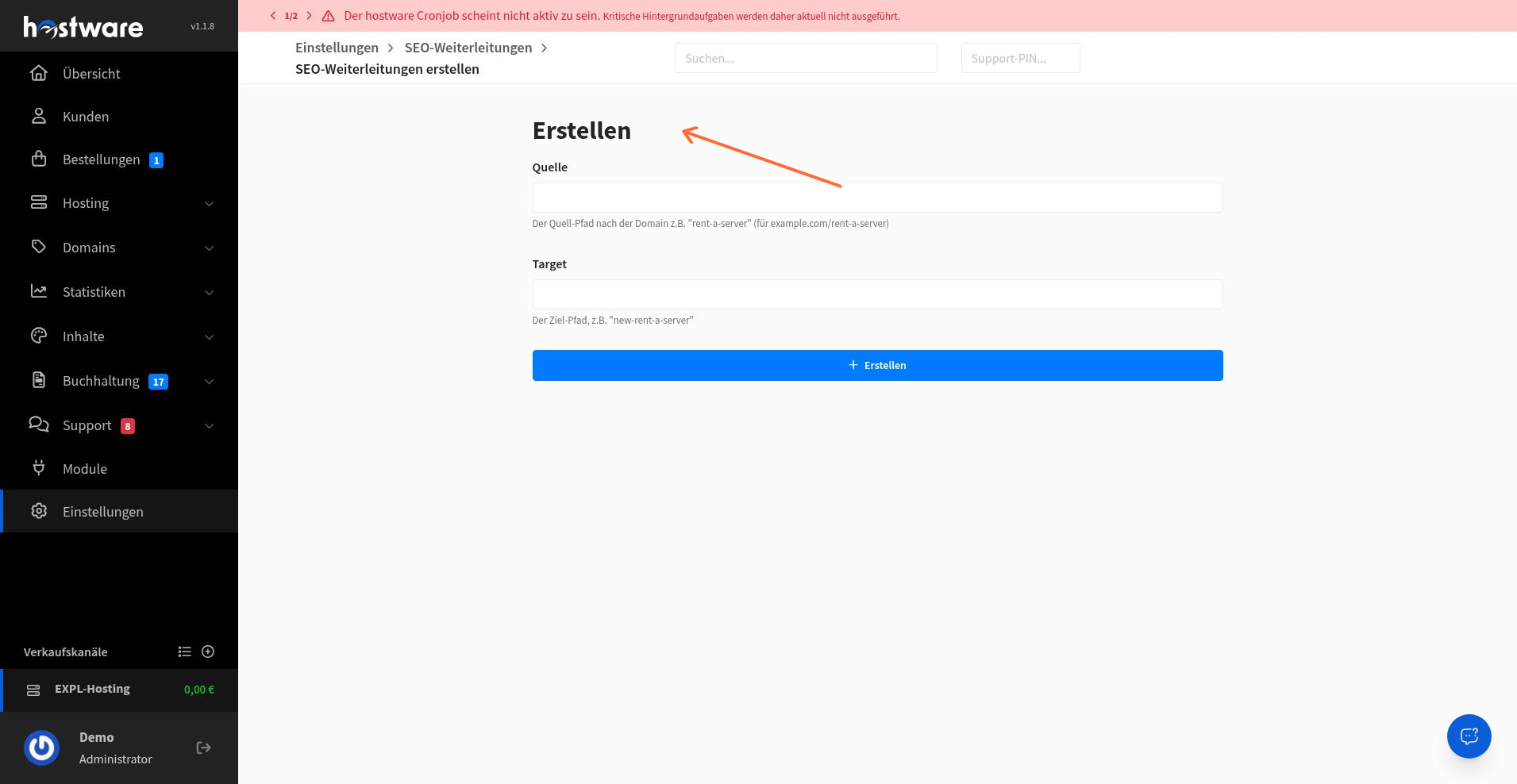 Formulare SEO-Weiterleitung erstellen mit Quelle und Target