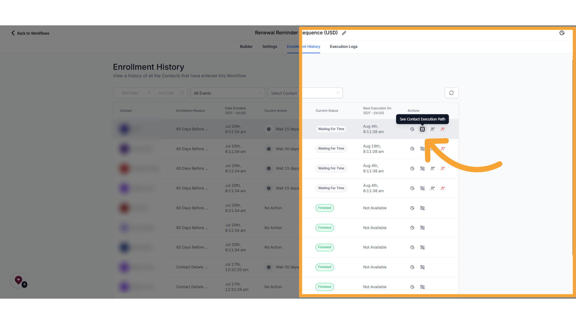 Path icon in Enrollment History