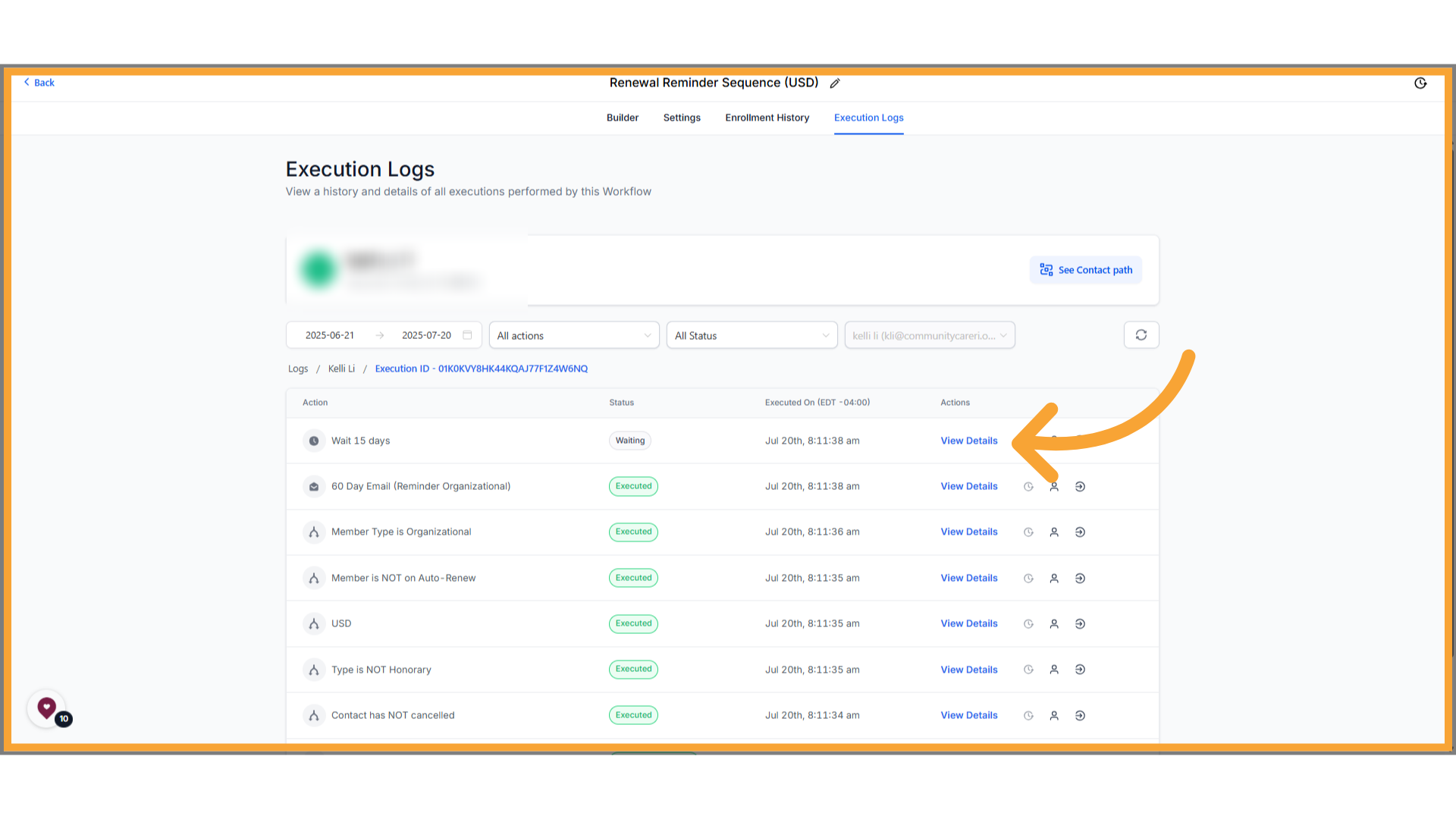 Execution Logs list of steps