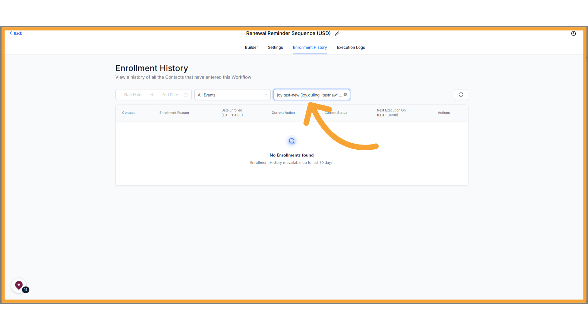 Search contacts in Enrollment History