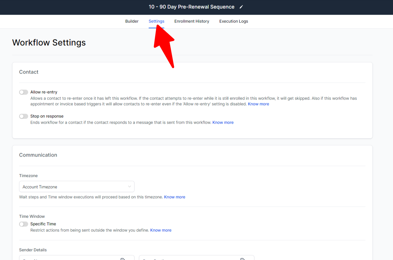 Workflow Settings tab