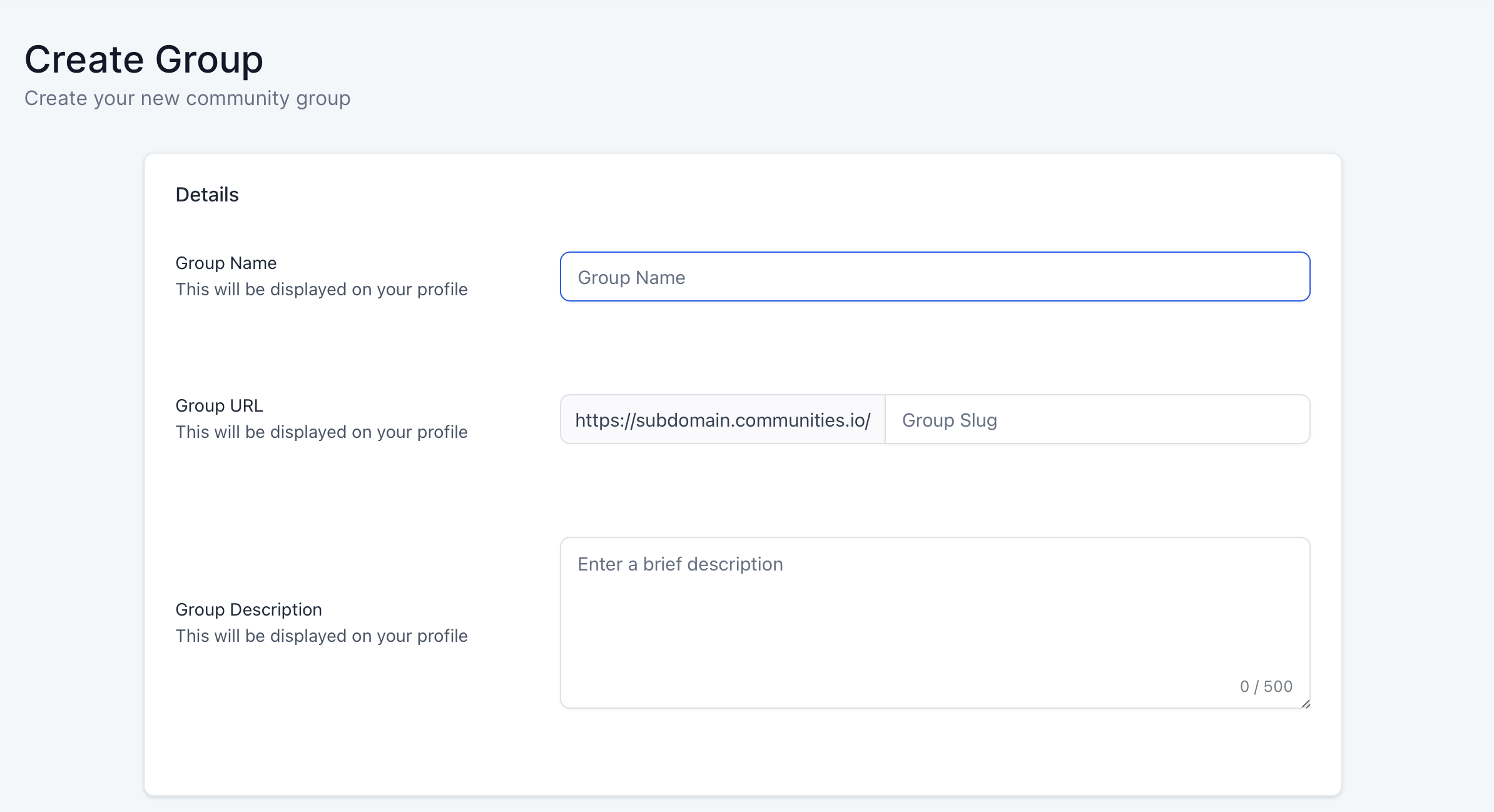 Create group settings form