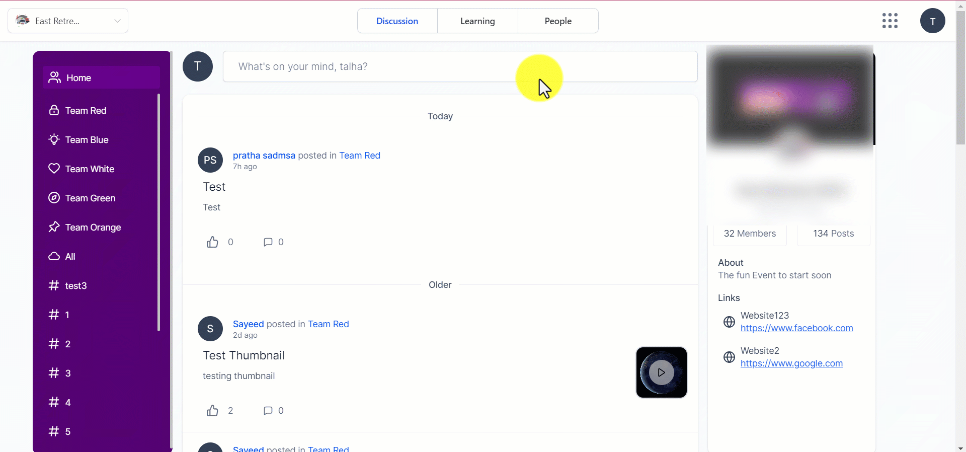 Home timeline showing posts across community channels