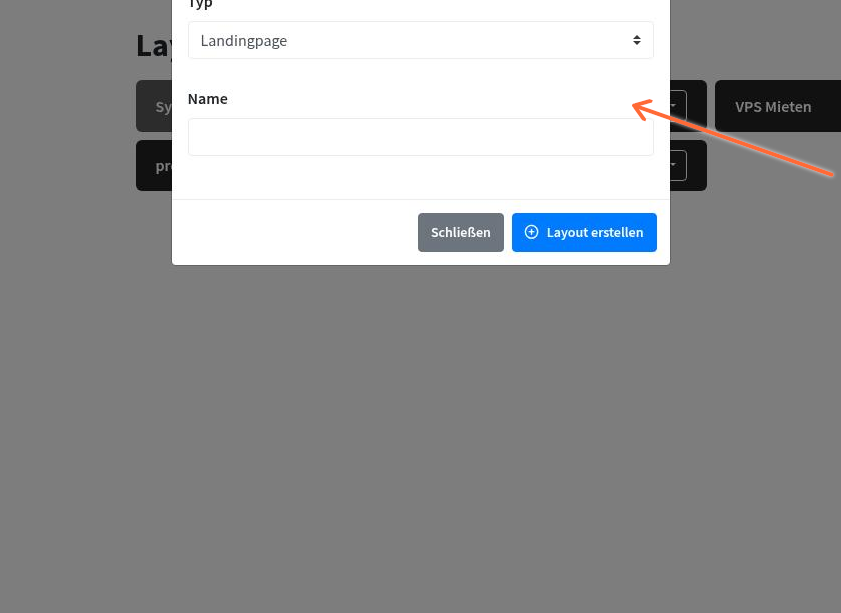 Dialog Layout erstellen mit den Feldern Typ und Name