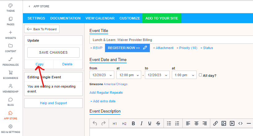 Copy event option