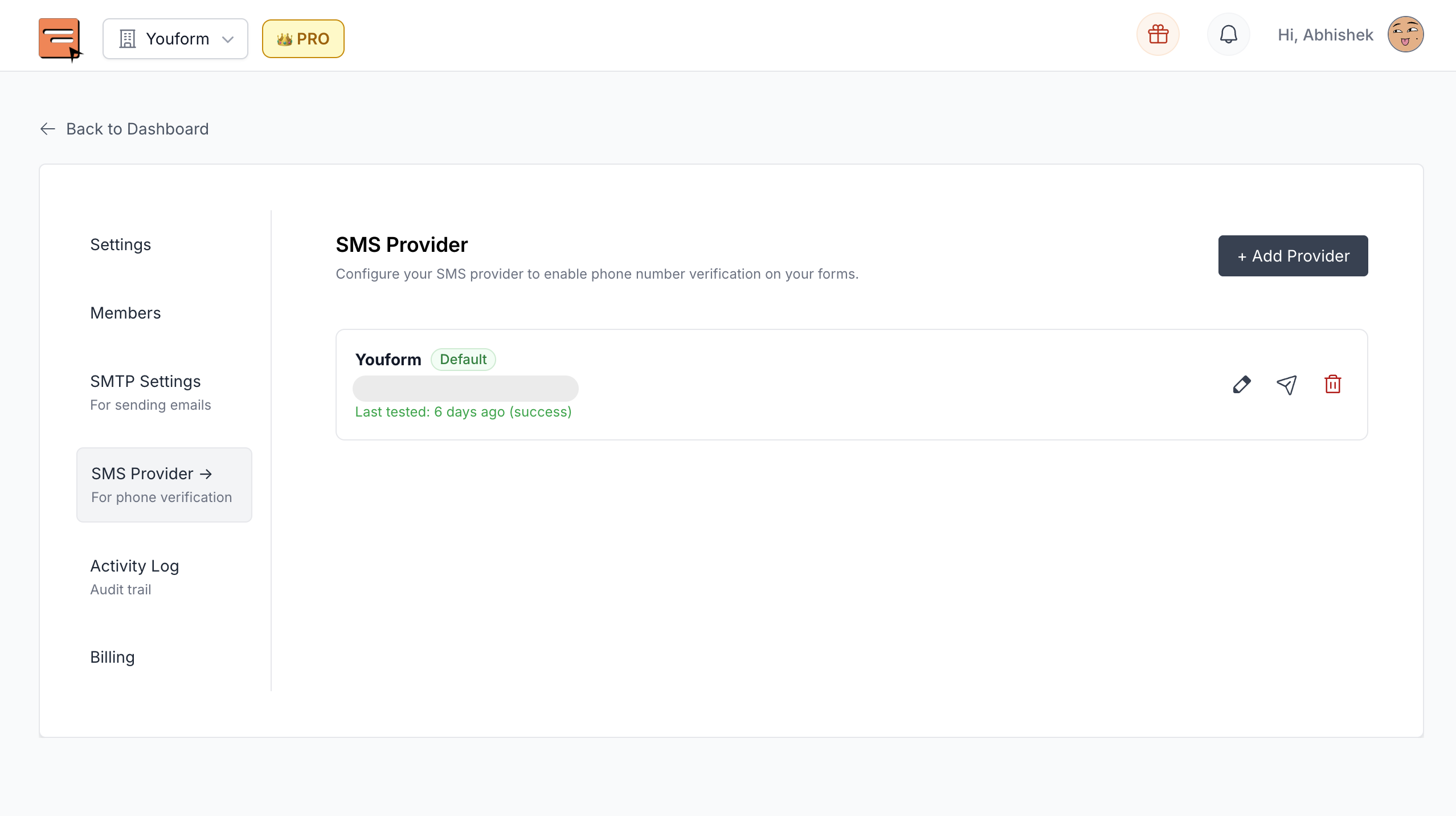 Go to your organization settings to add SMS provider to enable phone verification feature