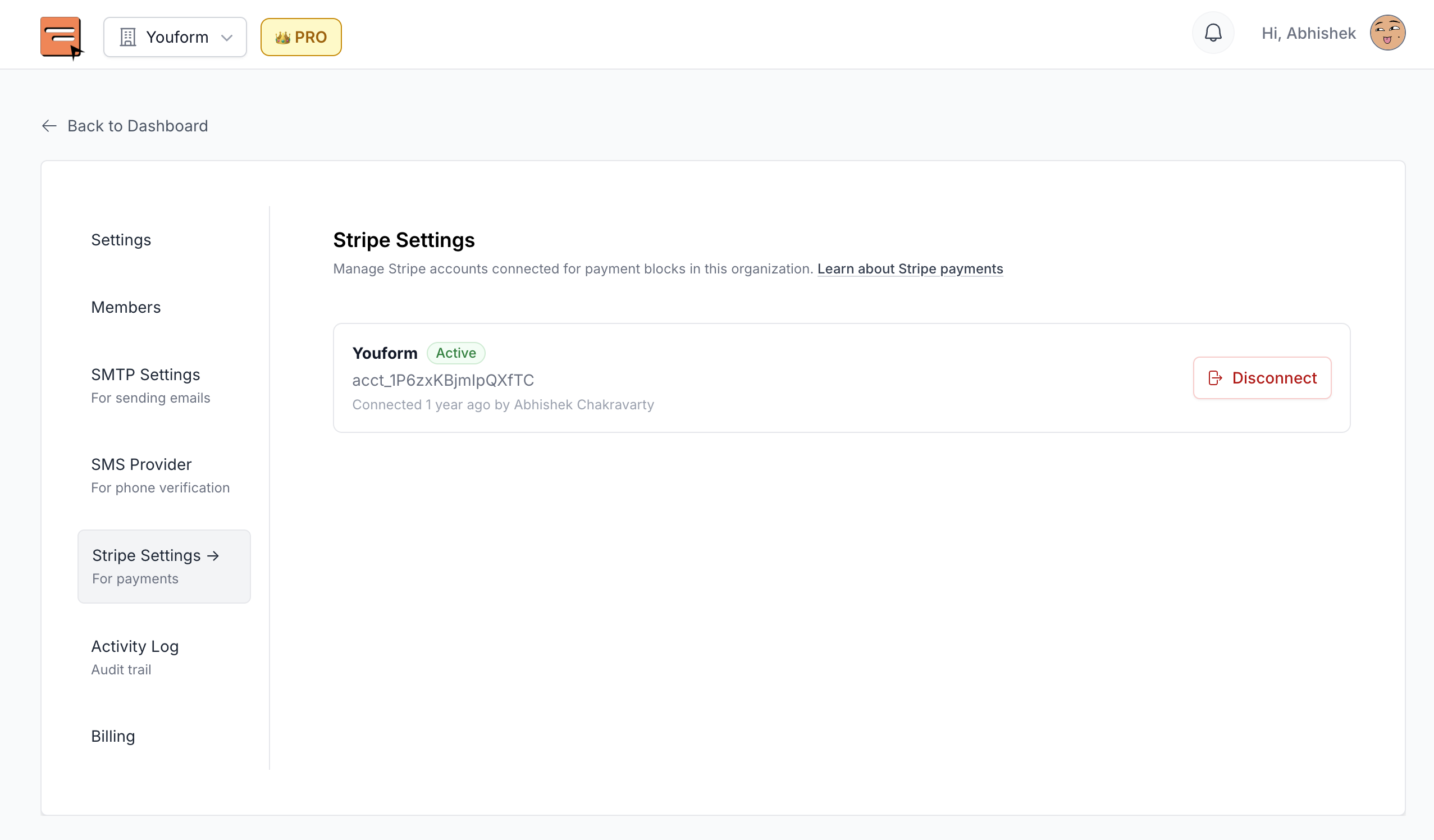 Organization settings => Stripe settings