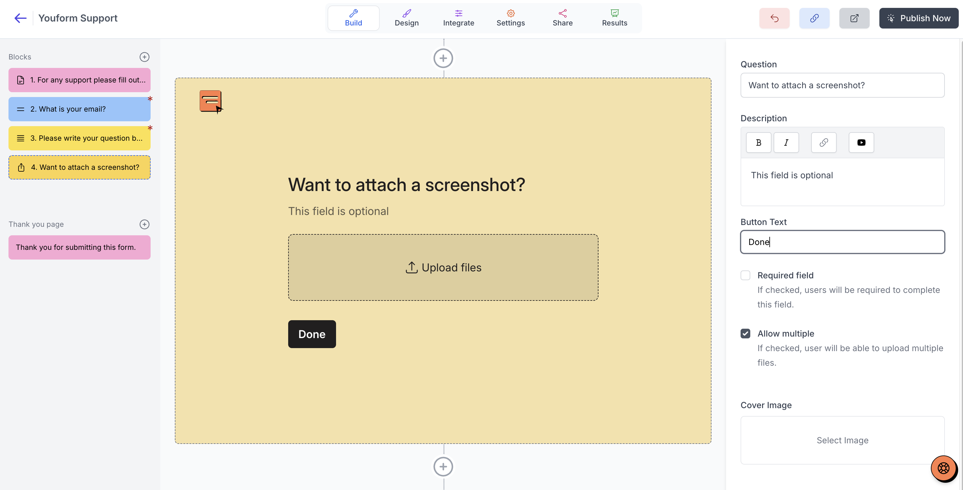 See how the button text is set as done here on the right side and on the middle section as well, but it will not correctly be visible on the rendered form.