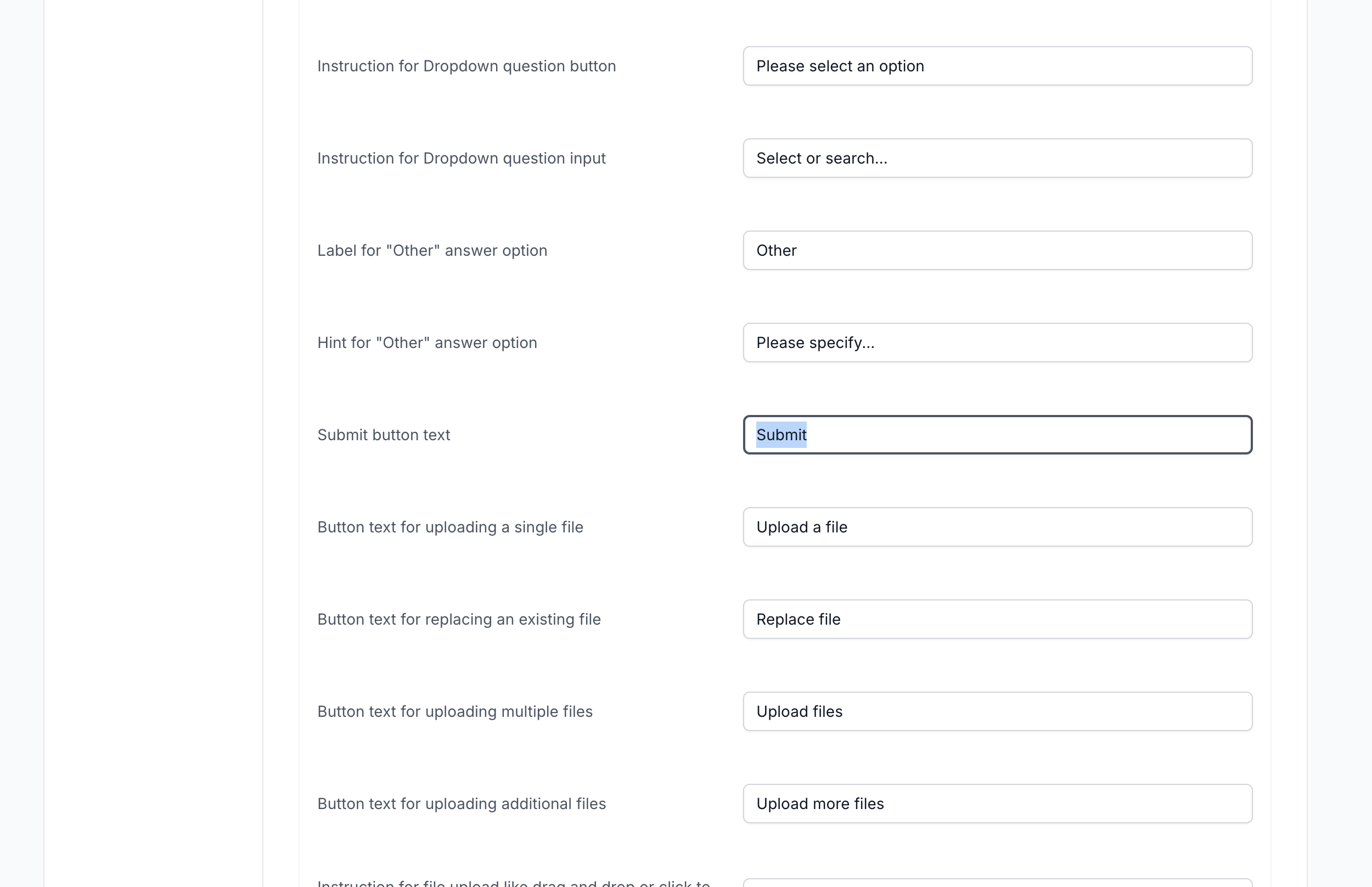 Now, whatever you set here will be taken as the submit button text.