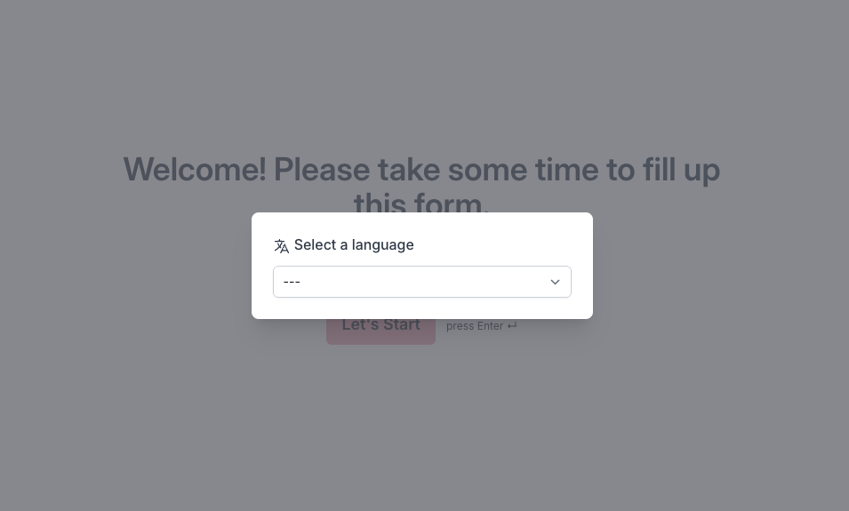 Form displayed in selected language