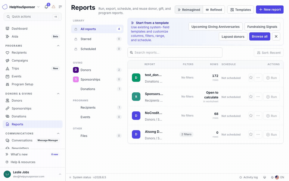 Animated walkthrough of the Reports library