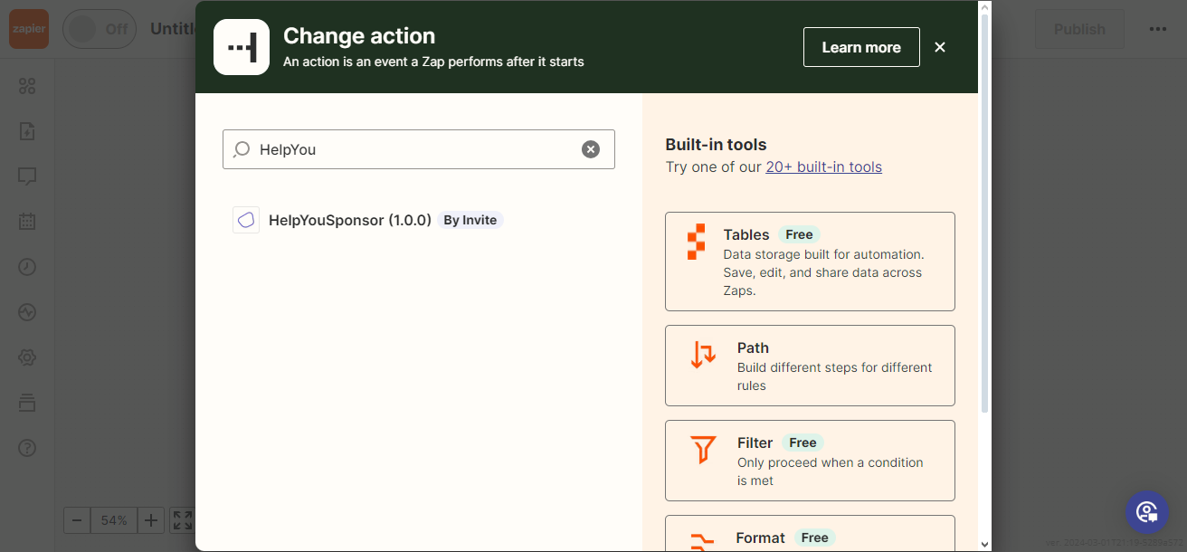 Zapier app search showing the integration listing