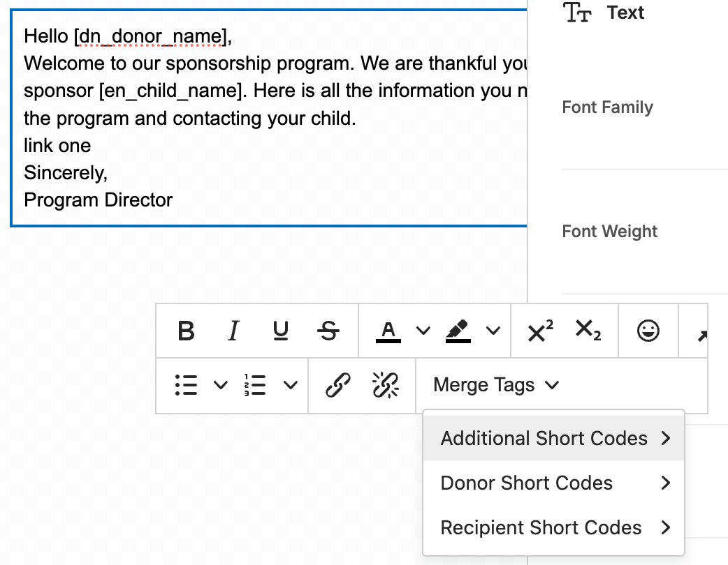 Merge tags panel