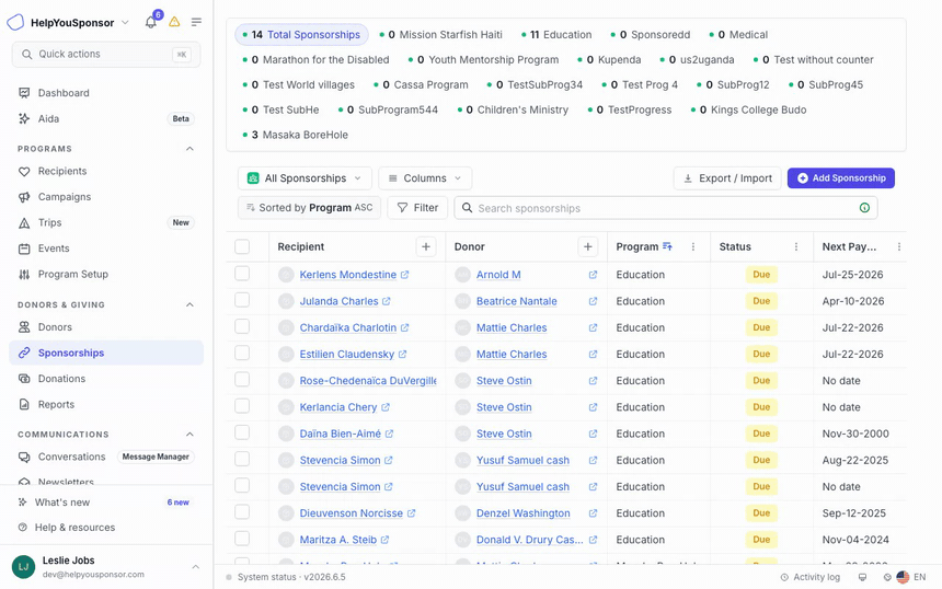 Animated walkthrough of the sponsorships worksheet