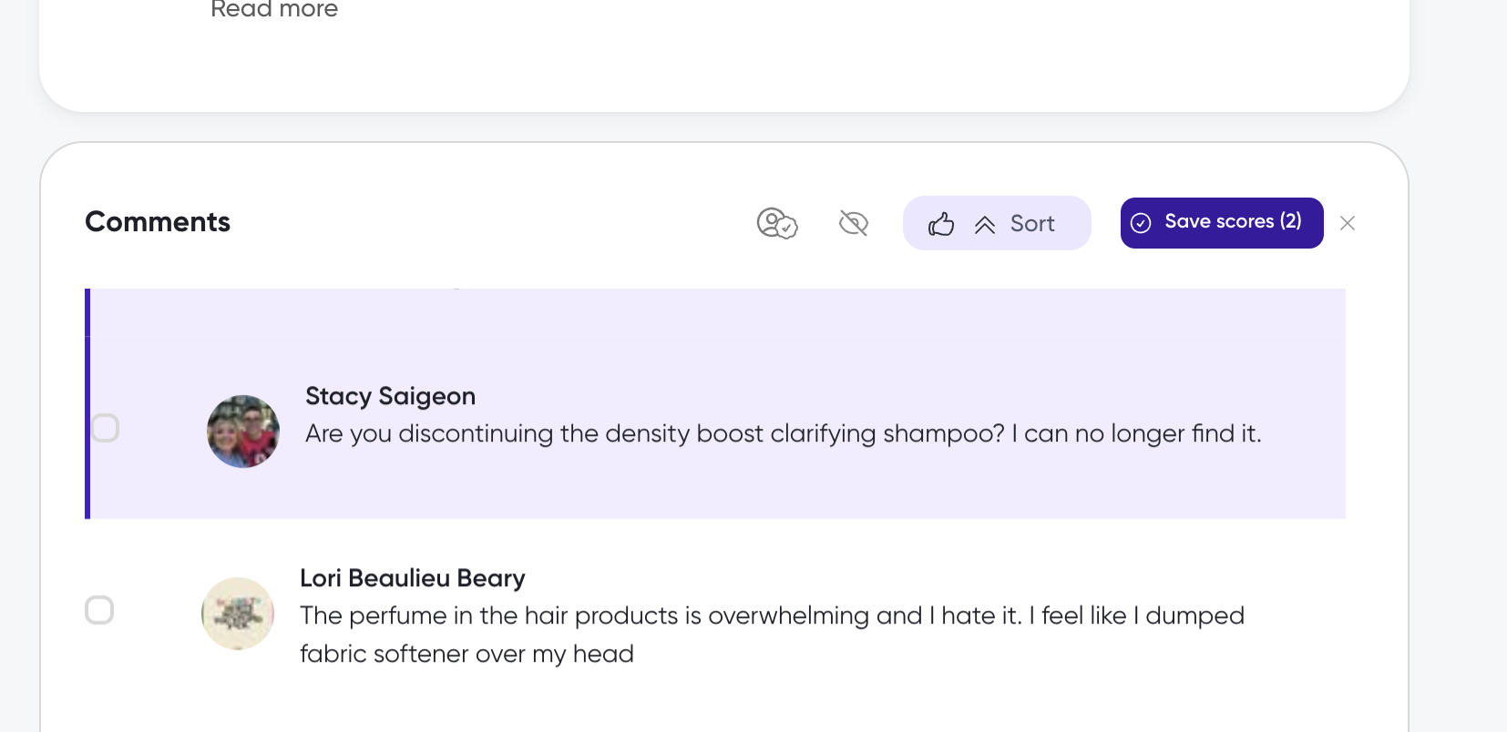 Save scores bar in the Comments panel
