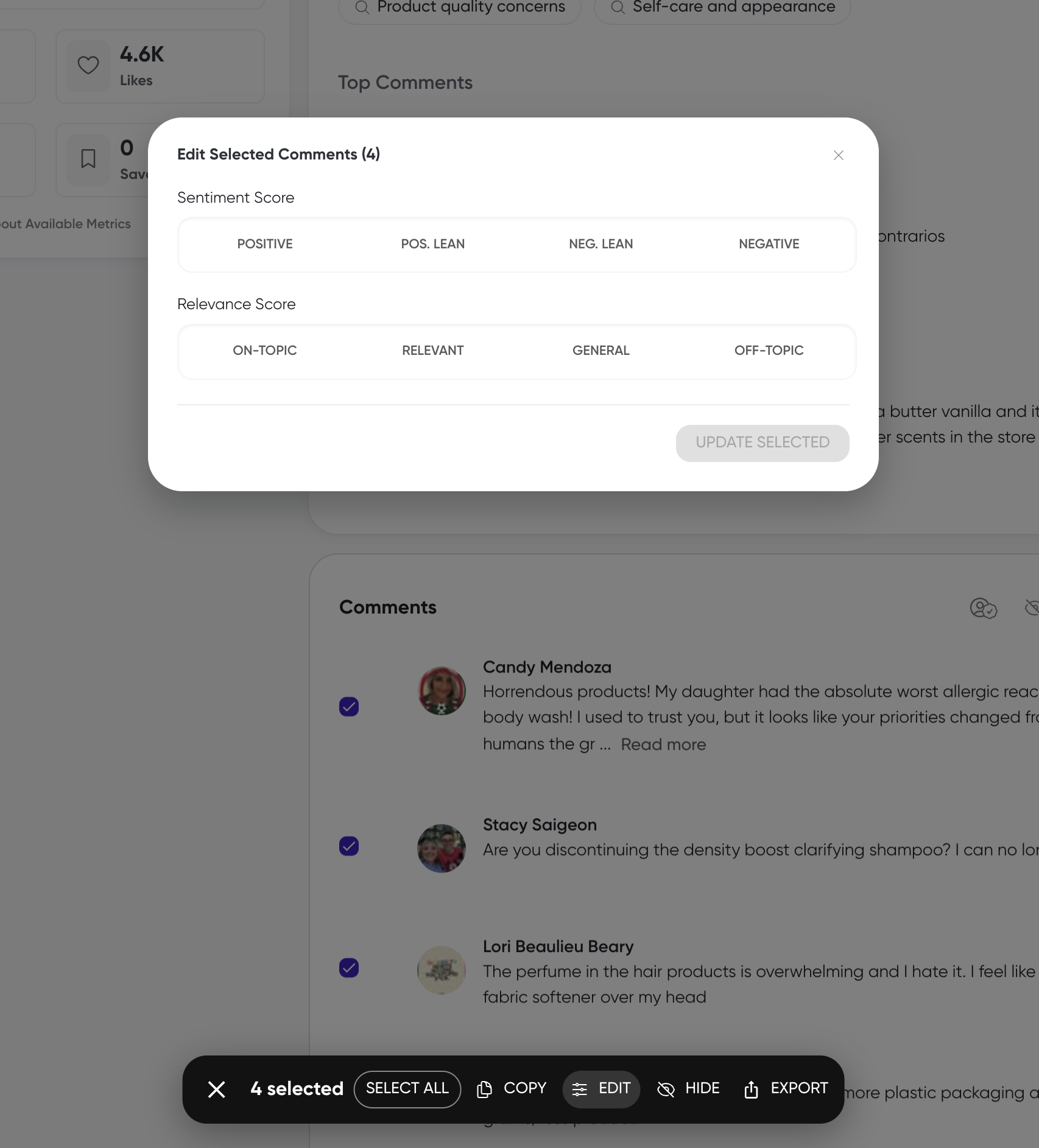 Edit Selected Comments dialog