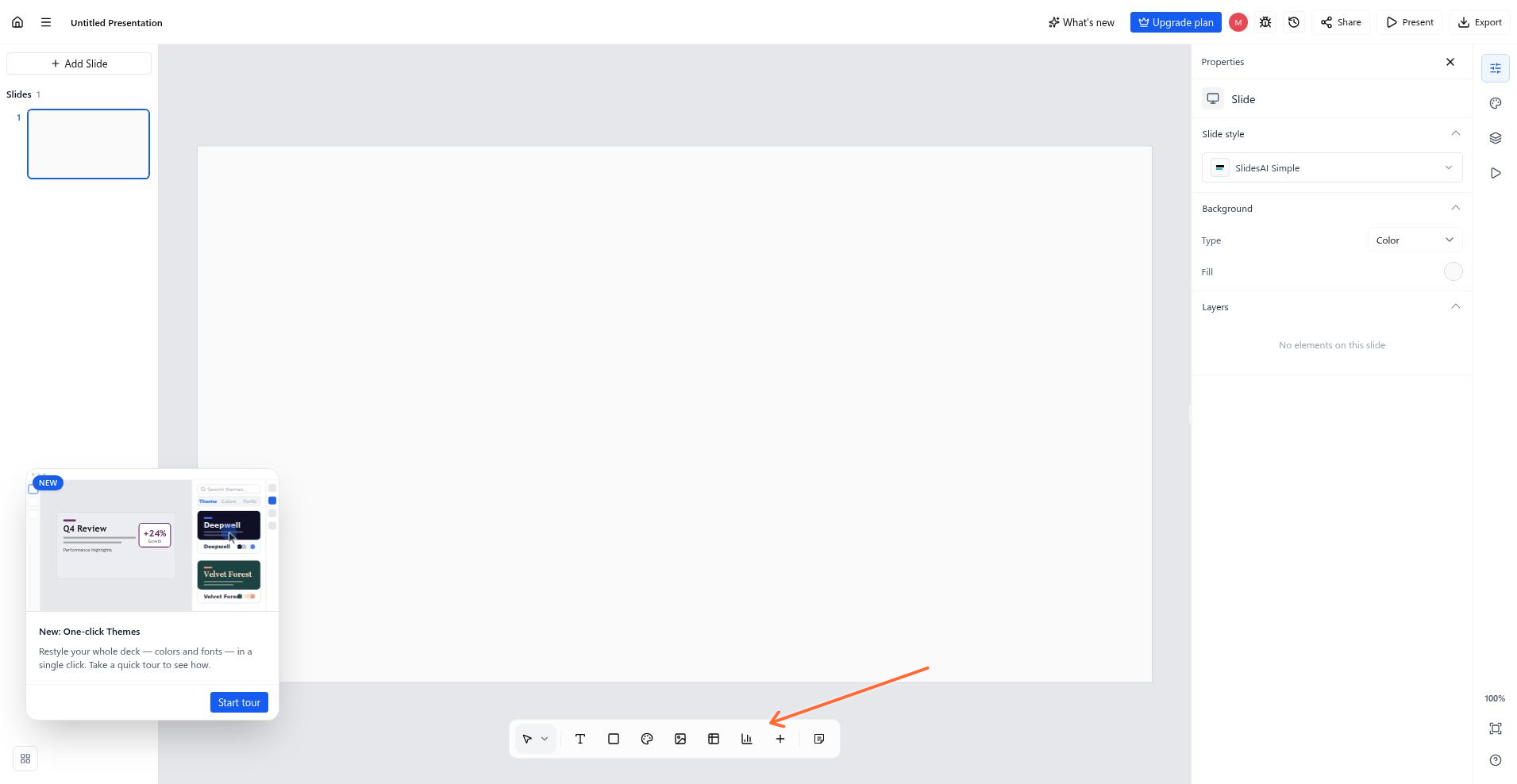 The chart button in the editor's bottom toolbar, next to Table and More.