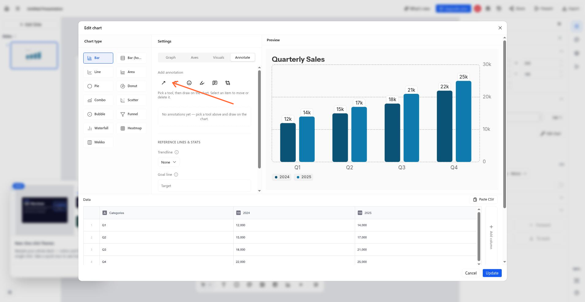 The Arrow tool selected in the Annotate tab.