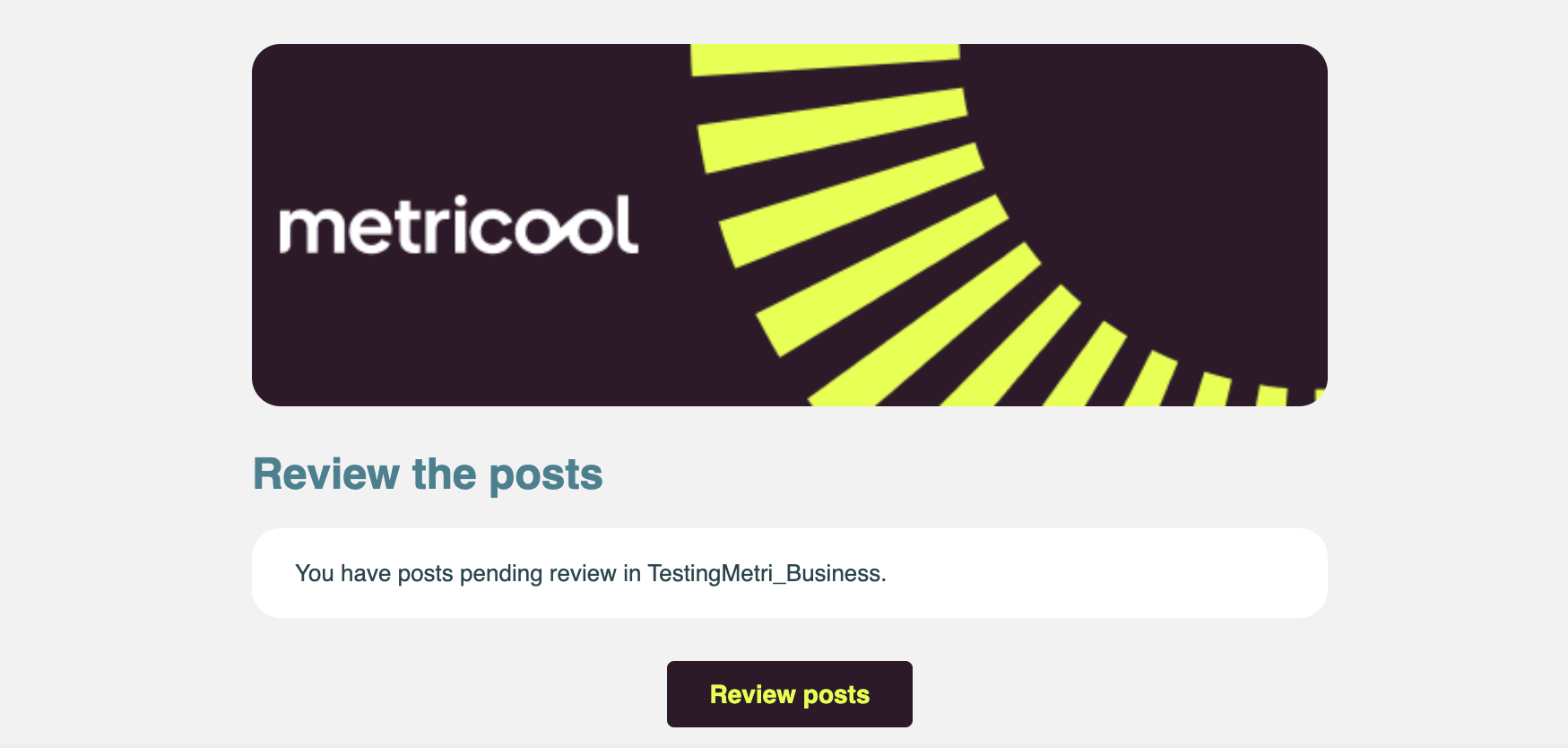 E-mail de vérification de Metricool avec un bouton Vérifier les publications