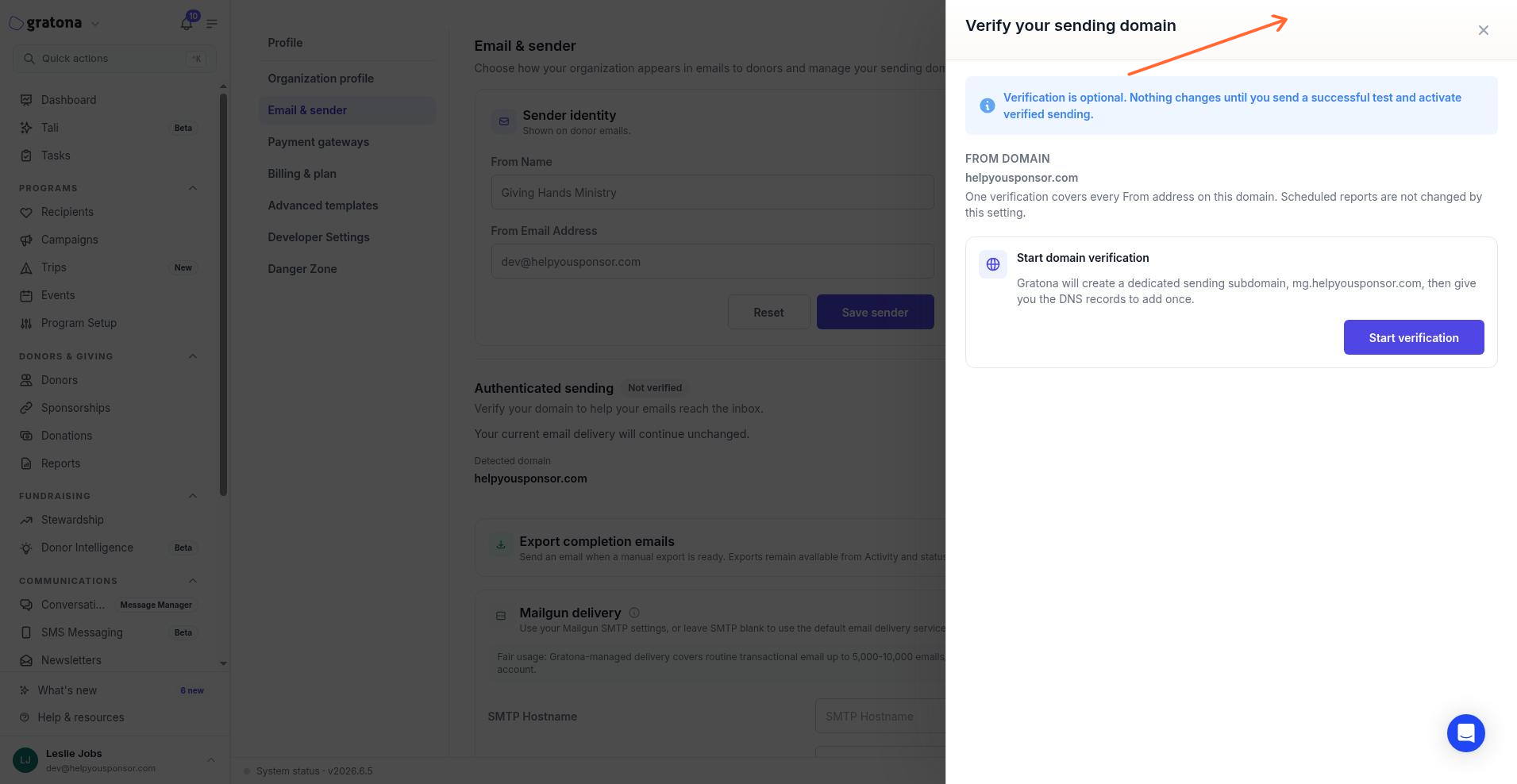 Verify your sending domain drawer