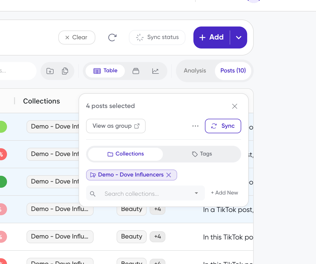 Selection panel with View as group, Sync, Collections, and Tags controls