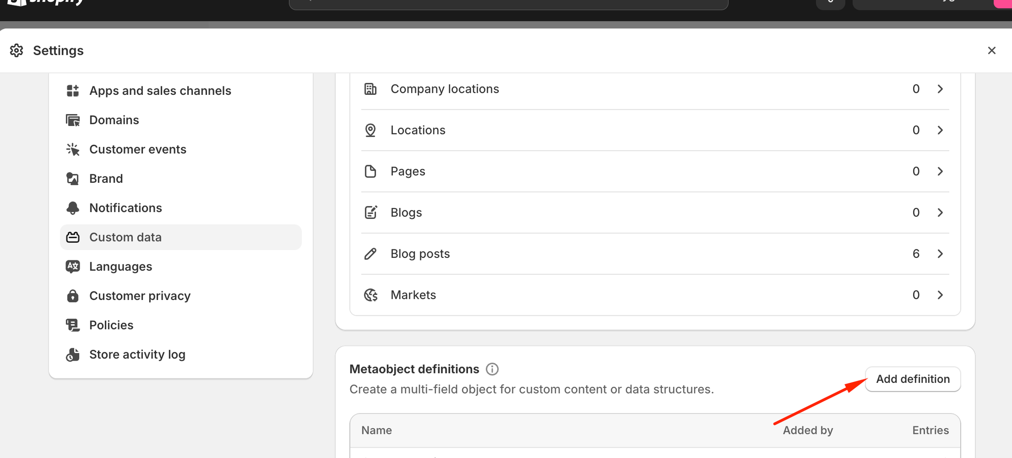 Create a new metaobject under Settings, Custom data
