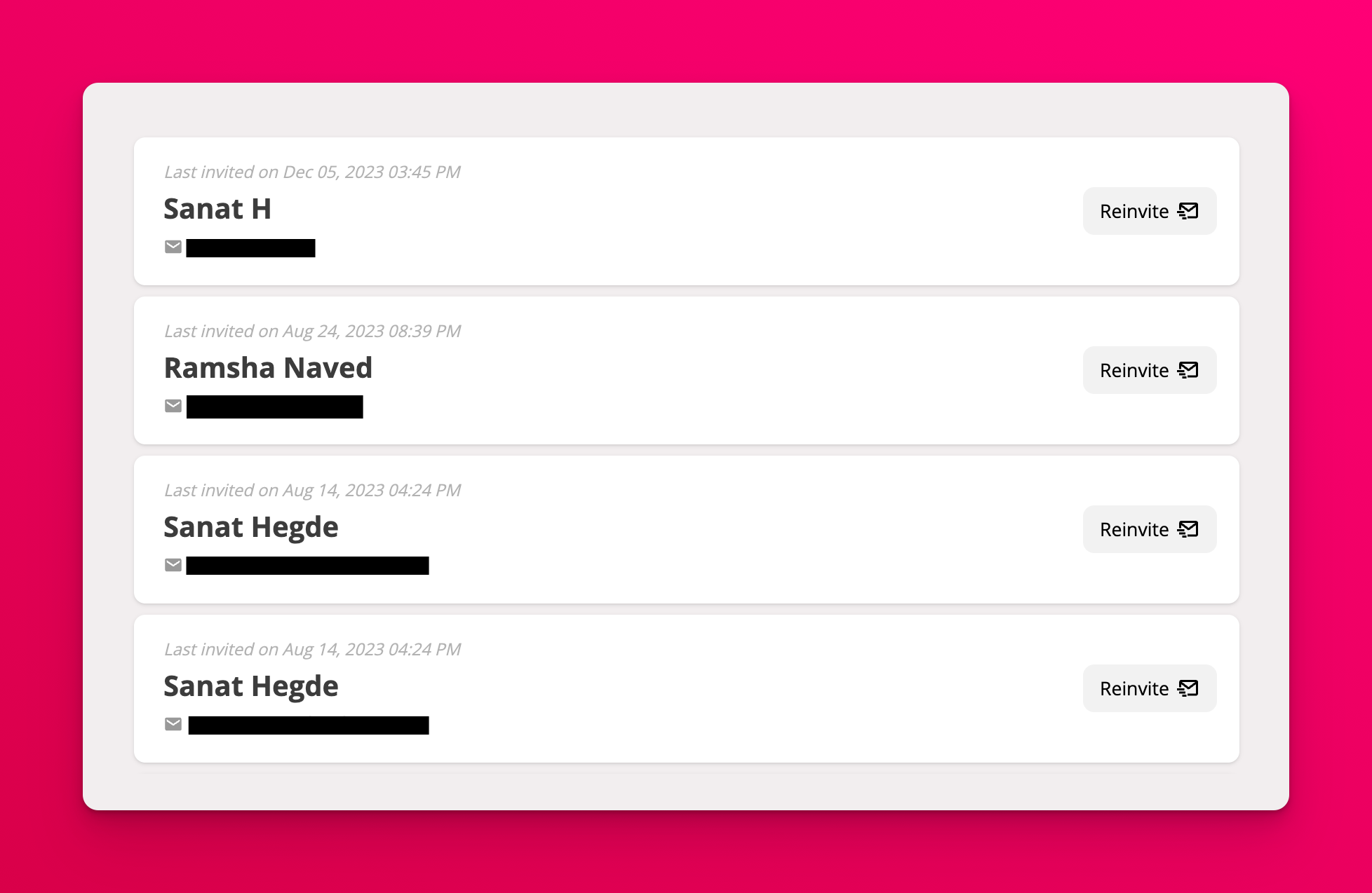 Resend invitation control
