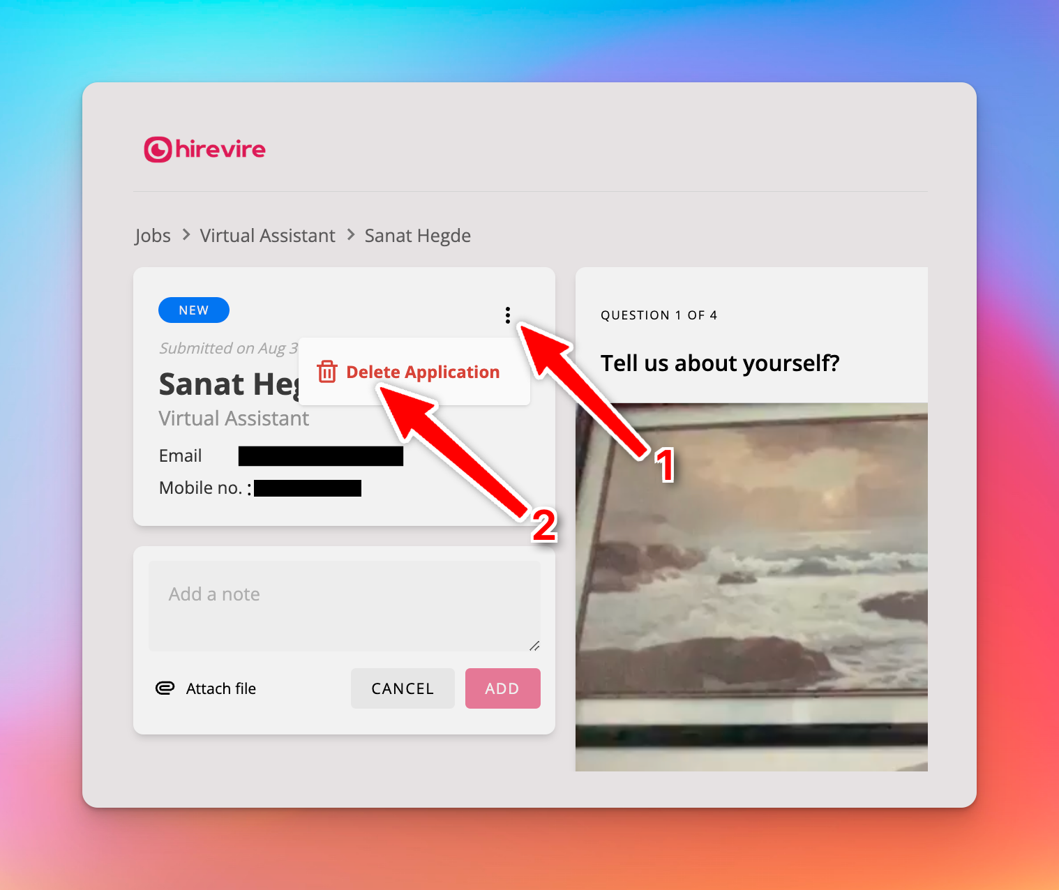 Individual deletion from the application details screen