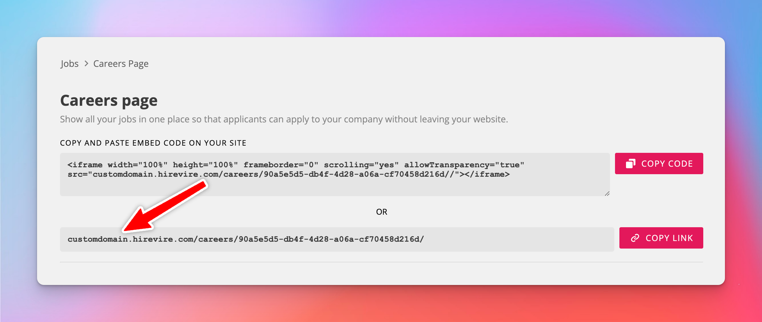 Careers page on a custom domain