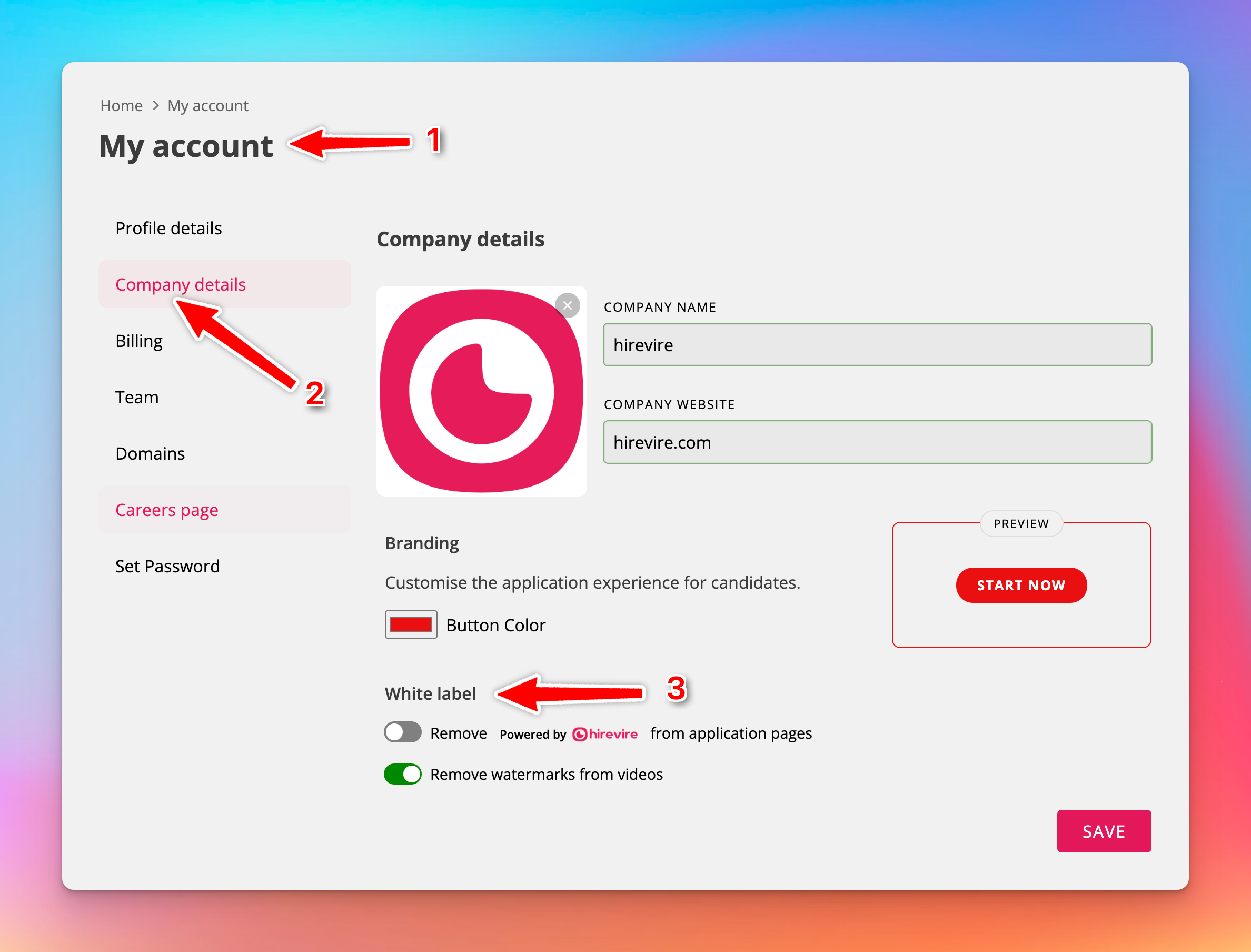 White-labeled application page
