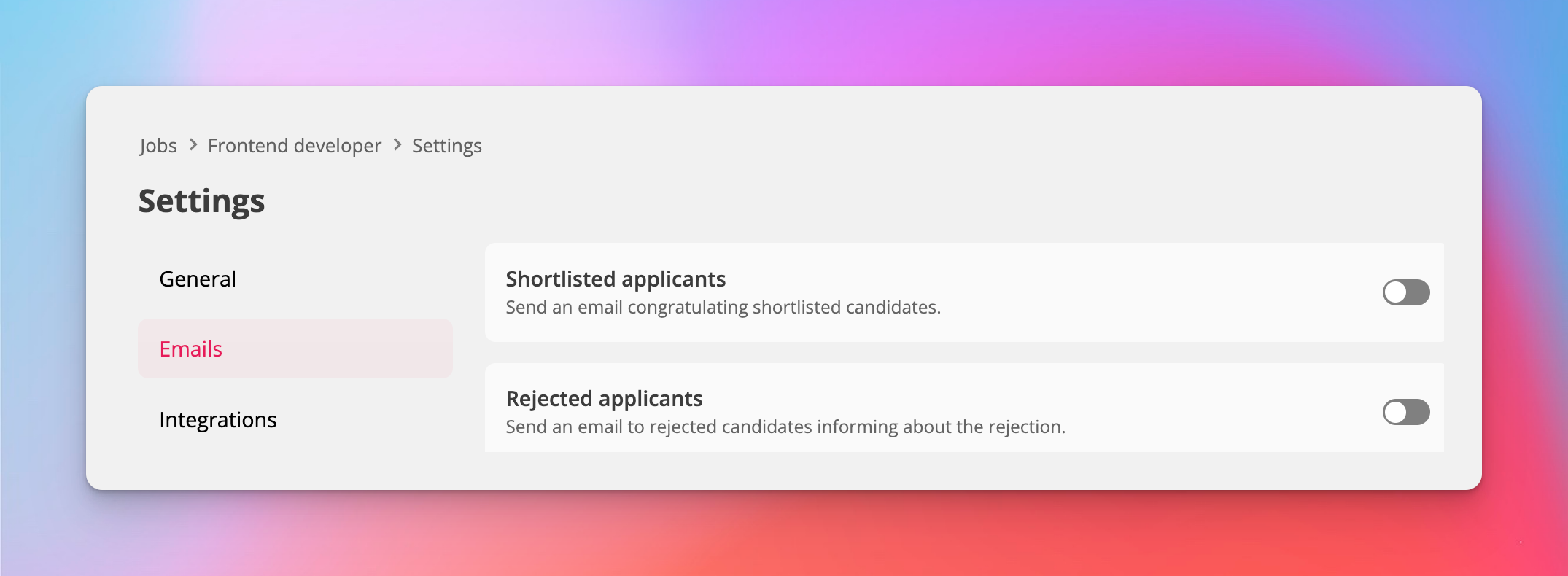 Emails disabled by default