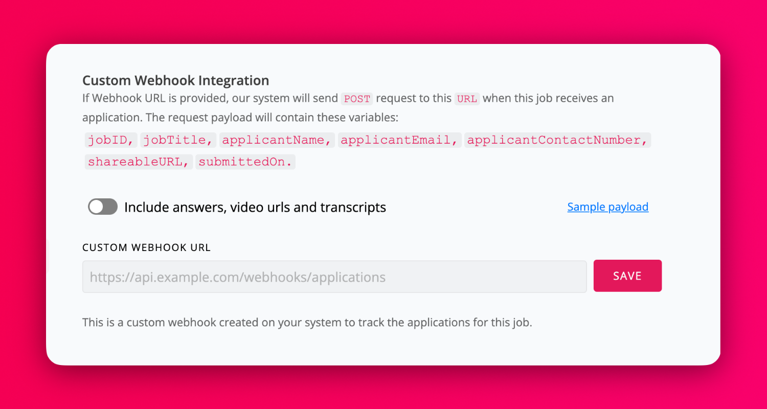 Webhook response or configuration view