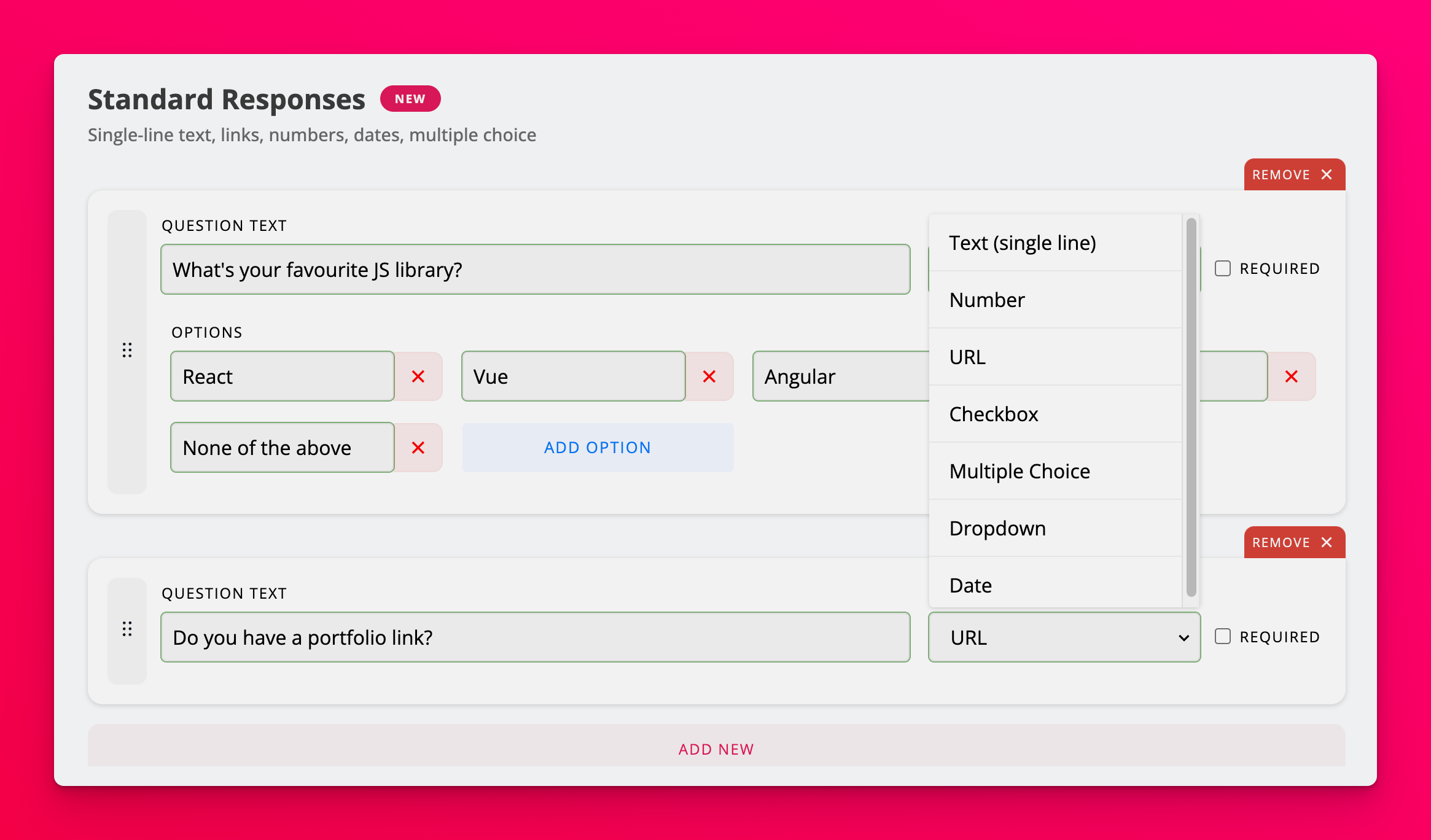 Standard question types
