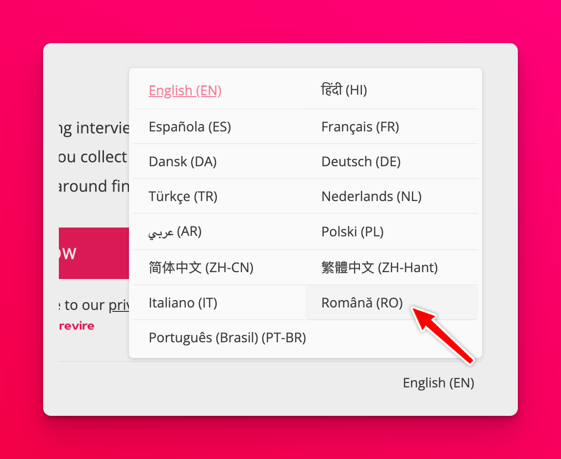Romanian translated application page