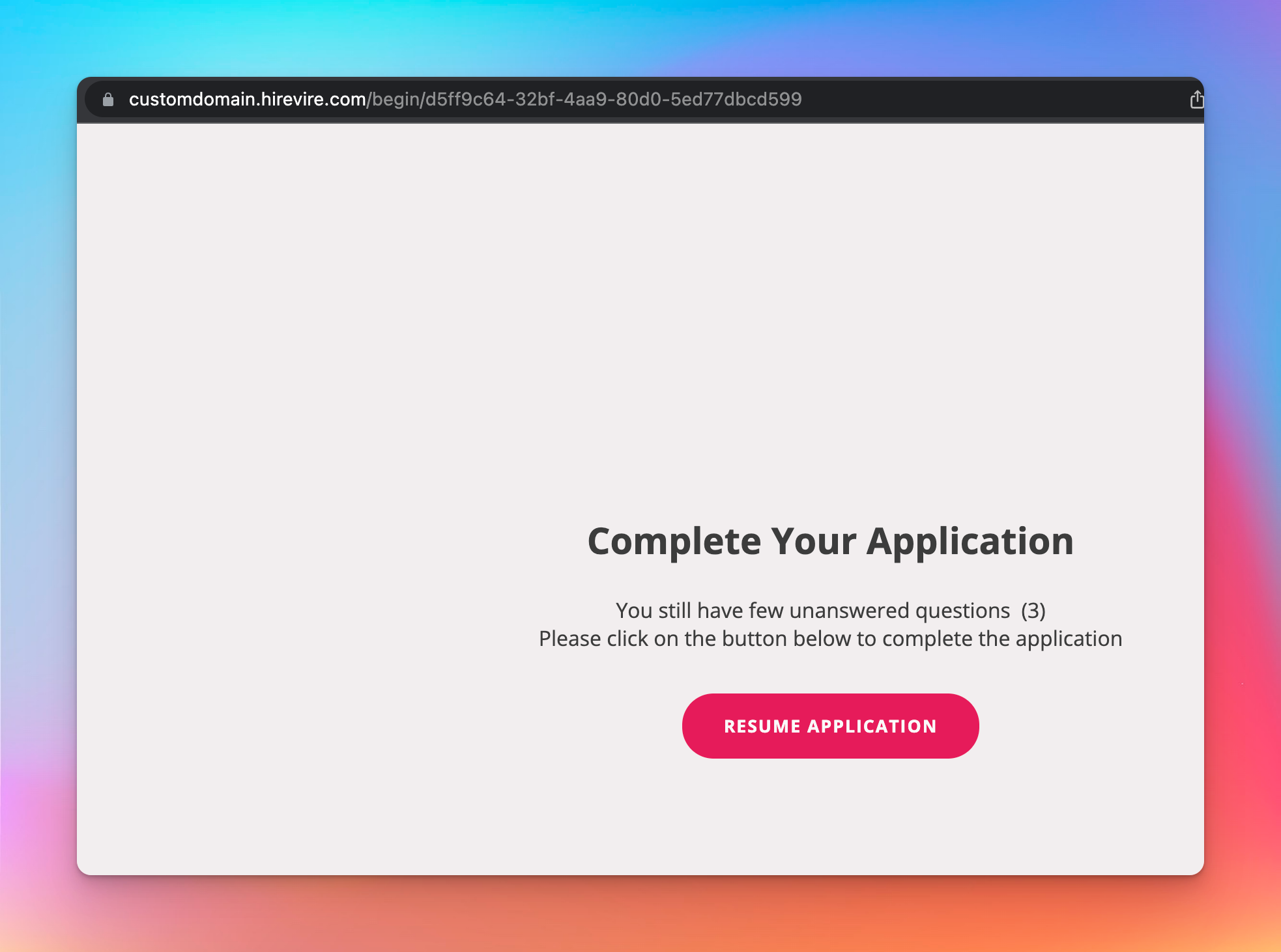 Resuming an incomplete application through a personal link
