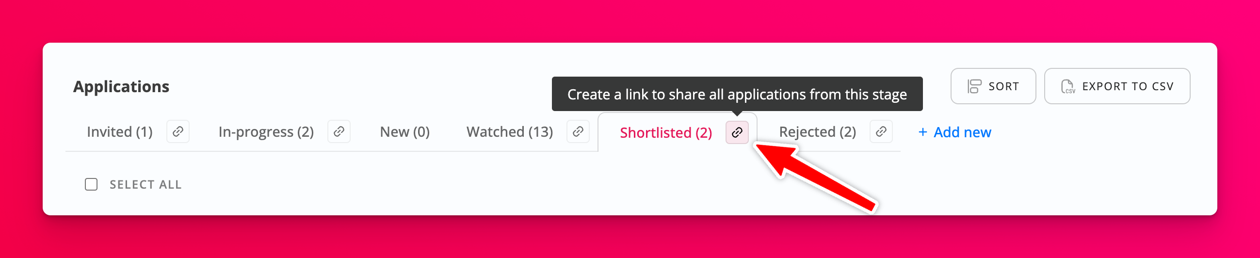 Stage-wide shared link