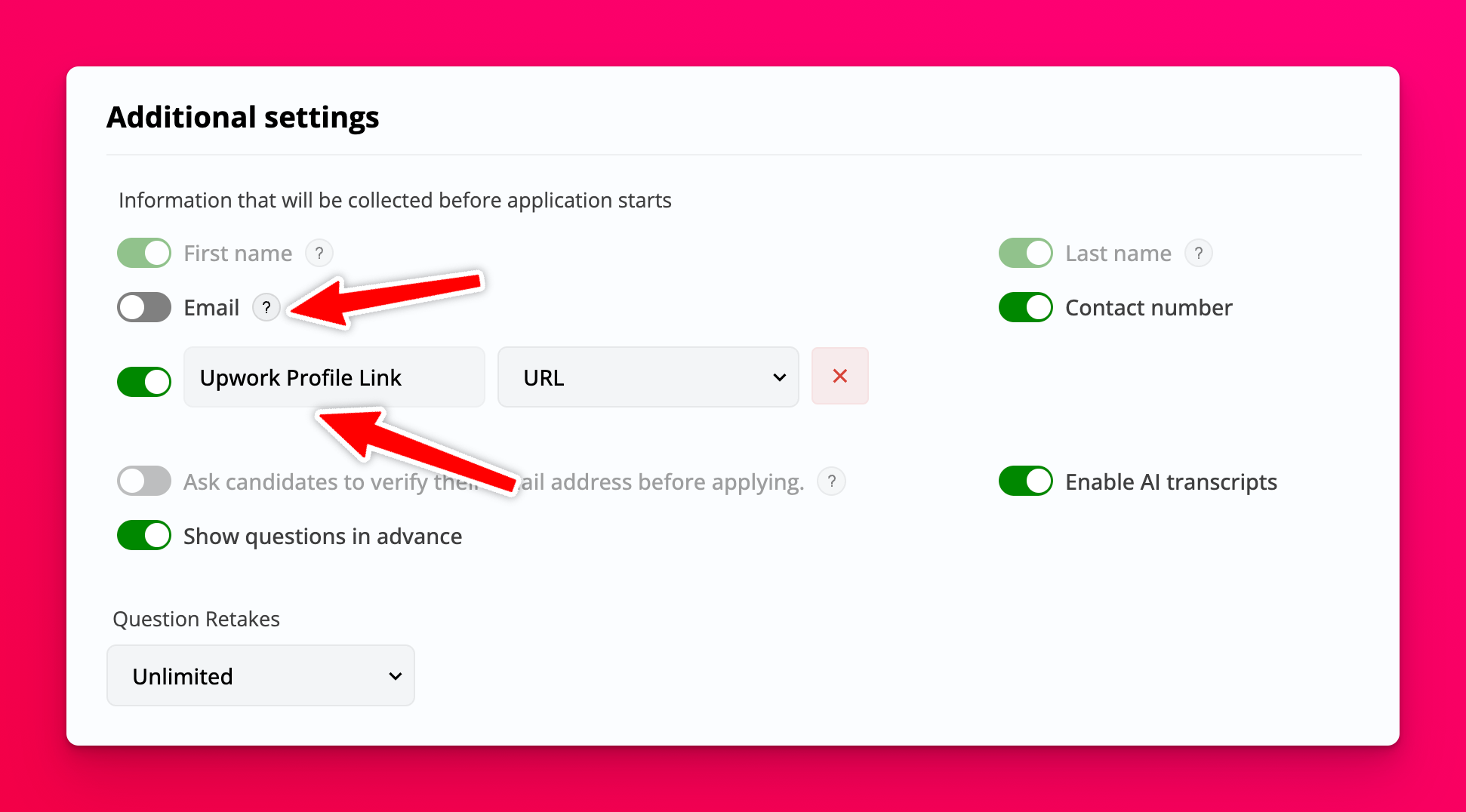 Disabling email collection and custom field settings