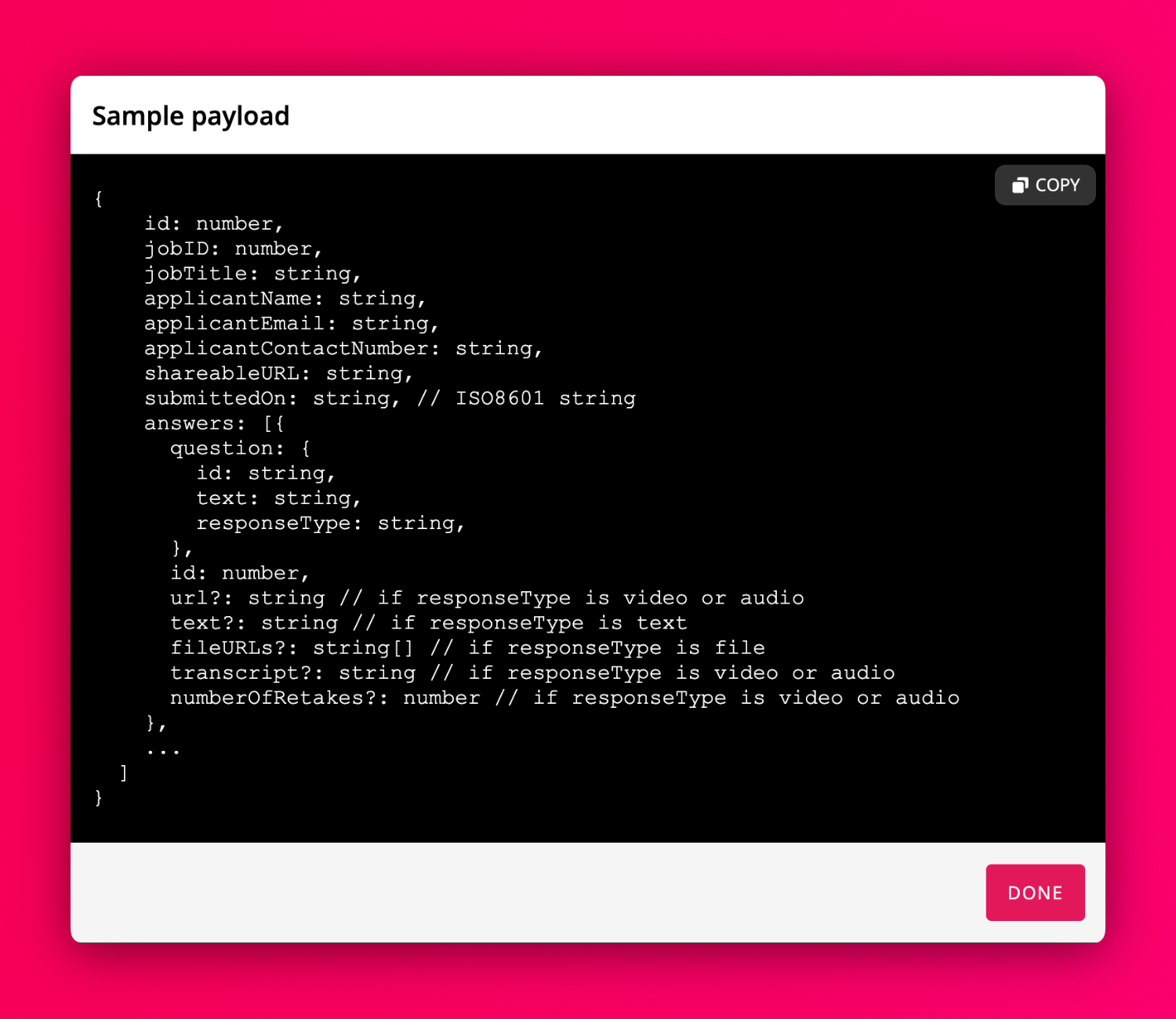 Sample webhook payload