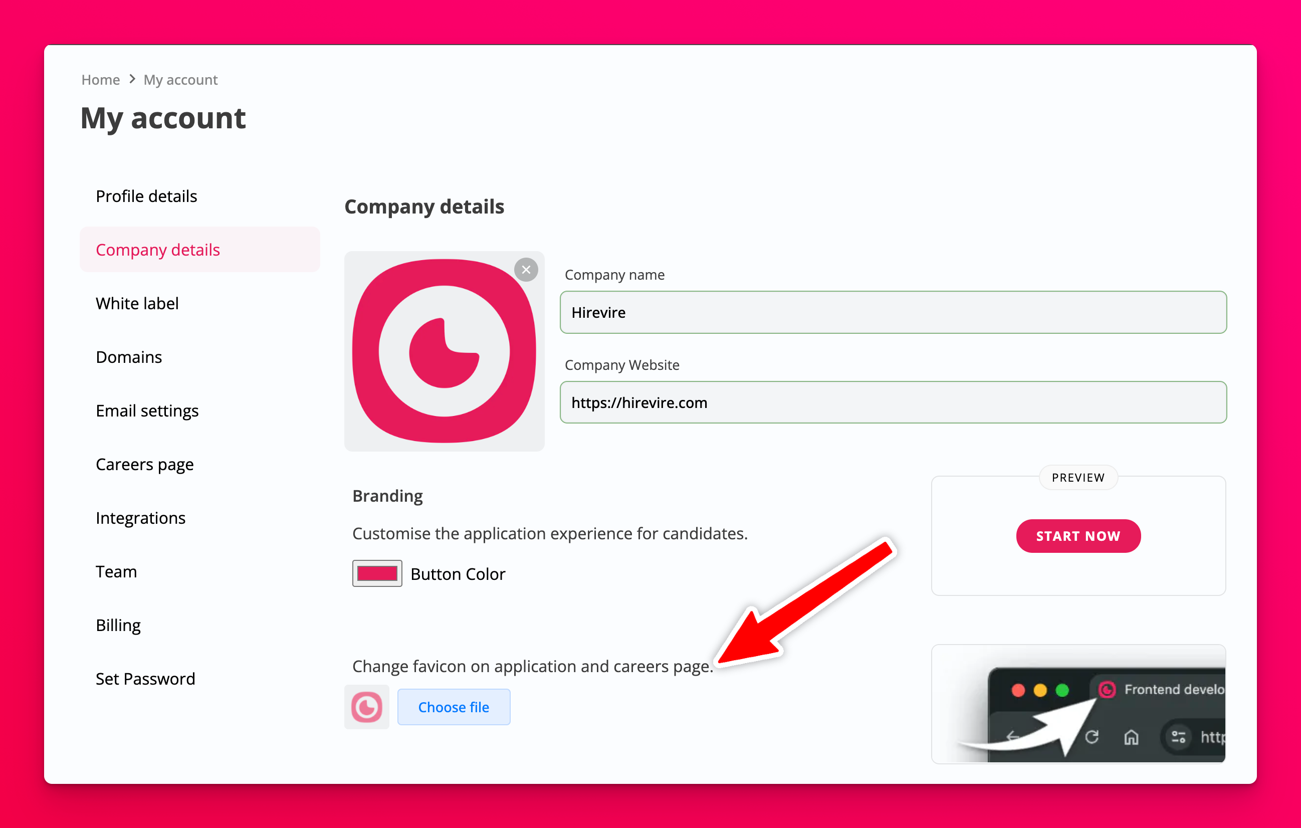 Favicon customization setting