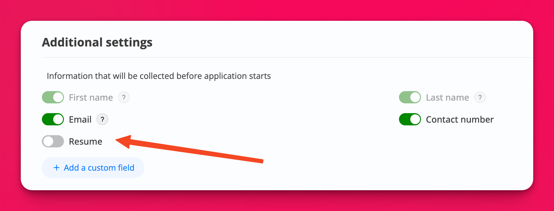 Settings to ask for a resume before applying