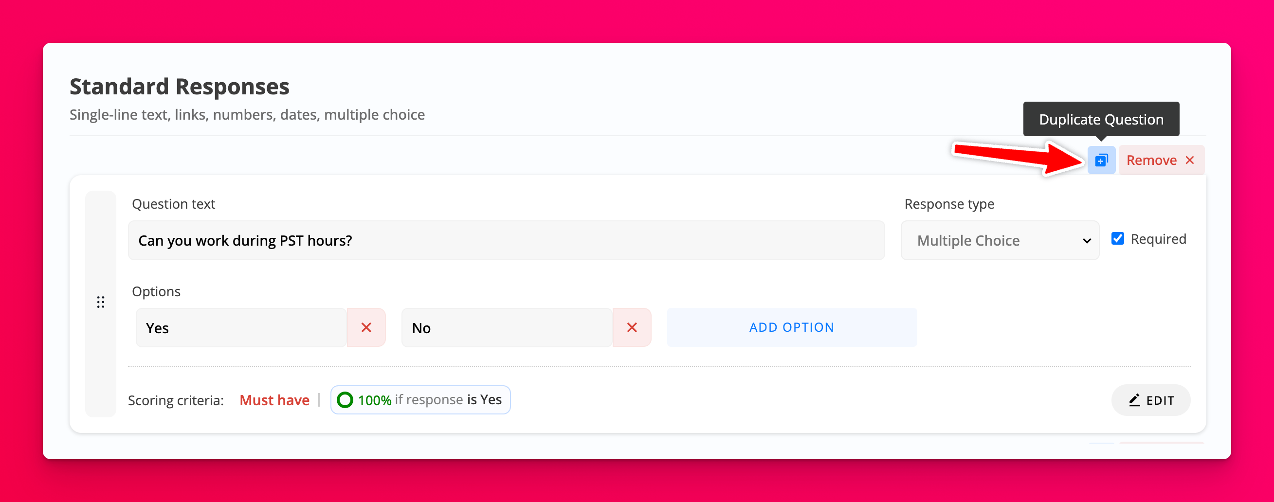Duplicate question control