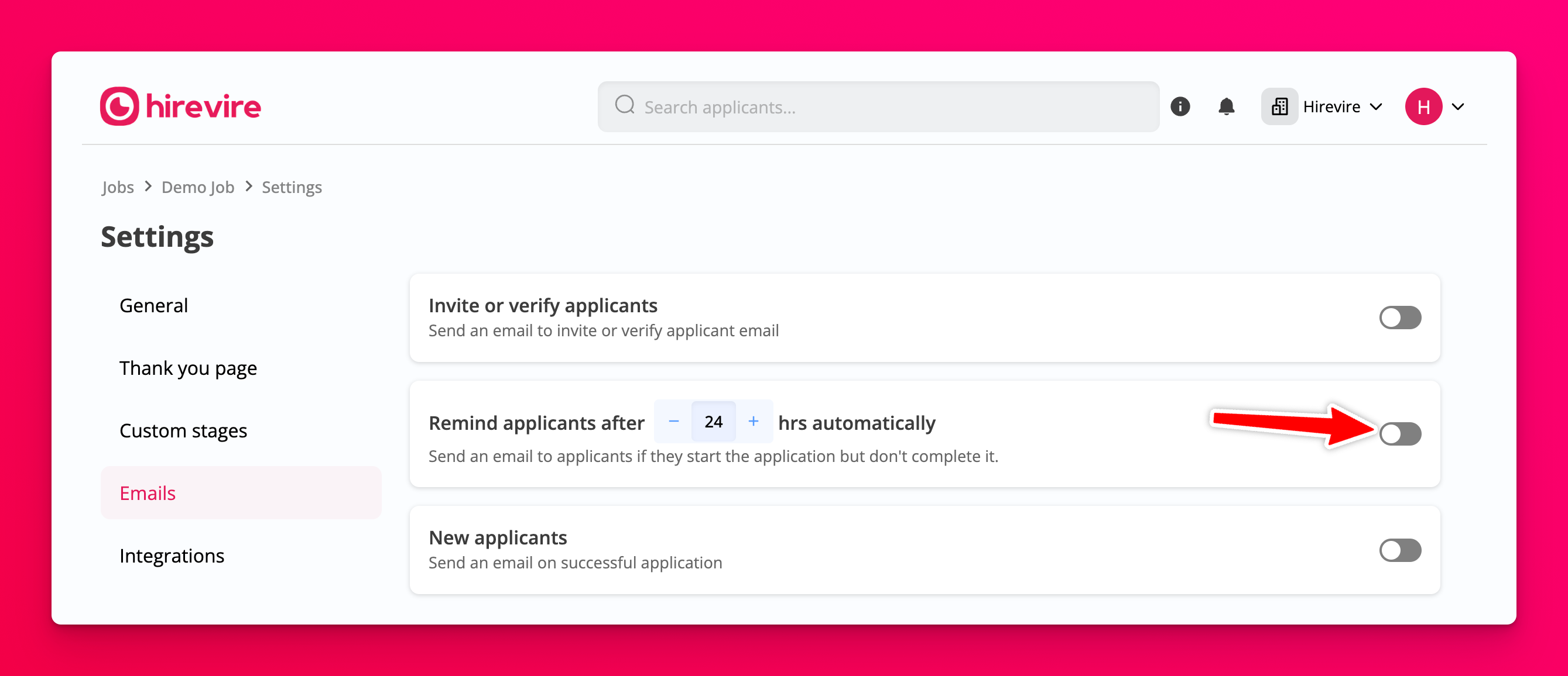 Automated email reminder template settings