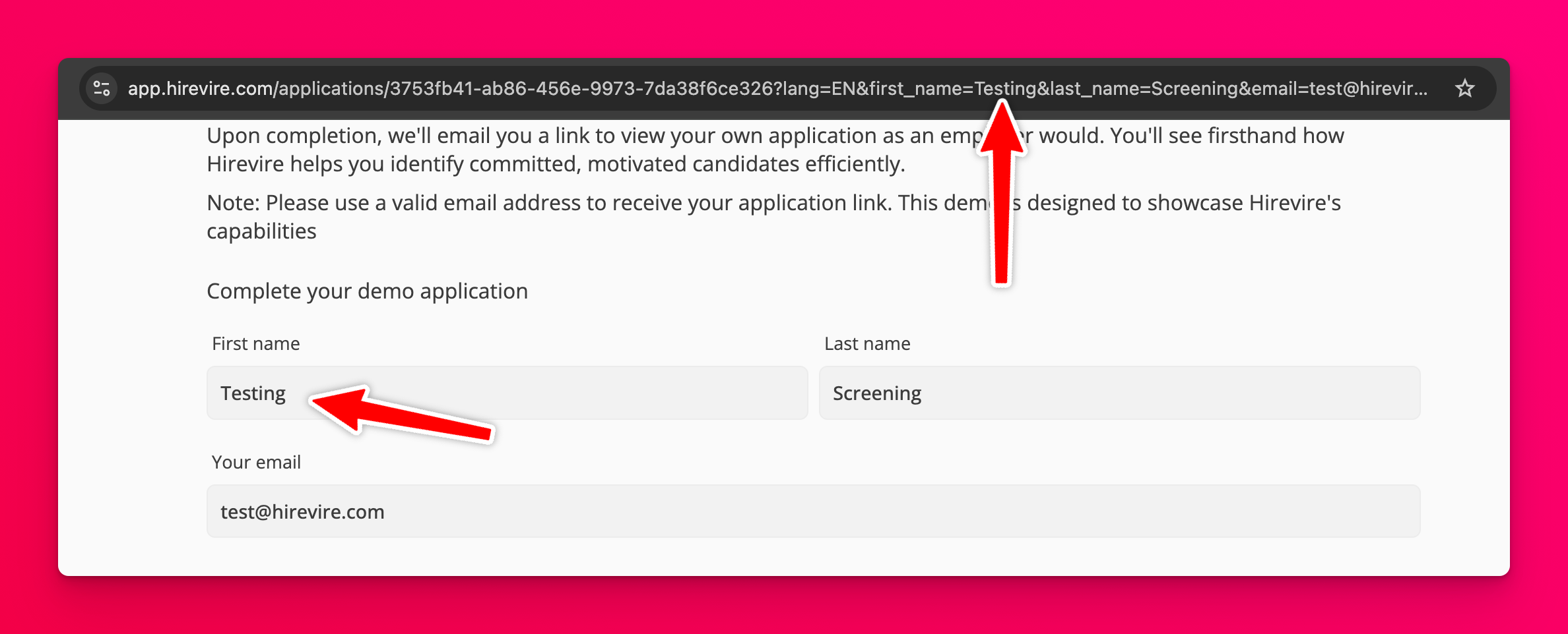 Prefilling the application form from the URL