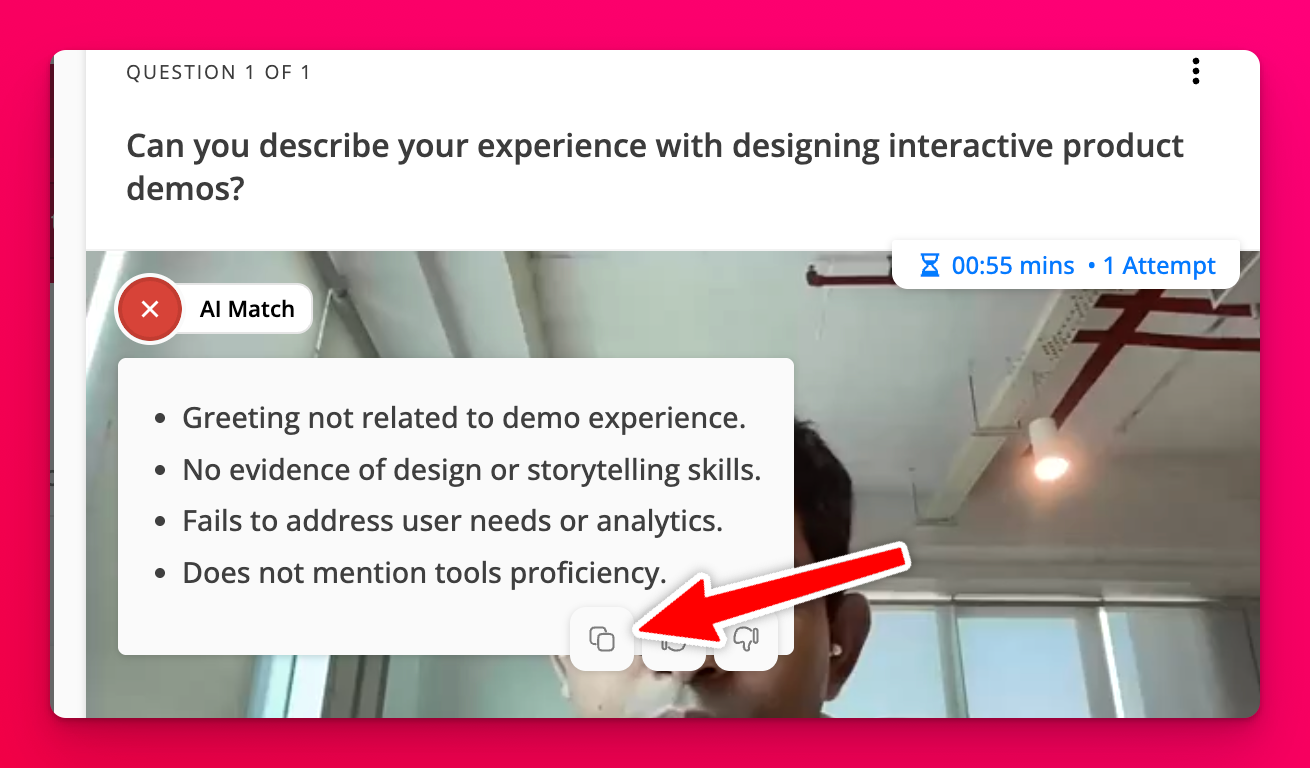Copy button for an AI review