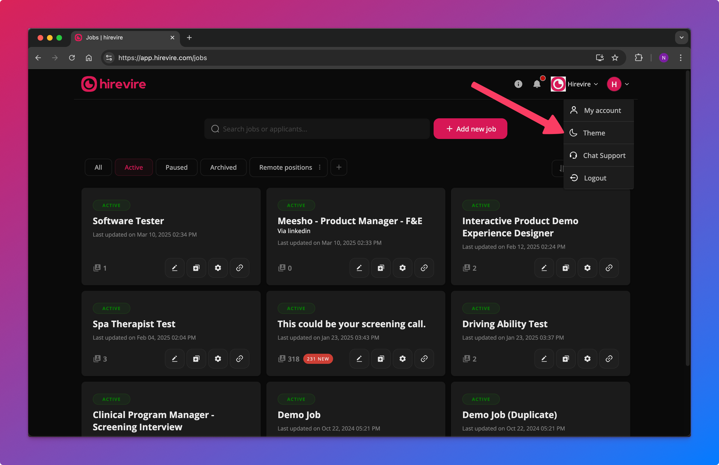 Dark mode theme selection